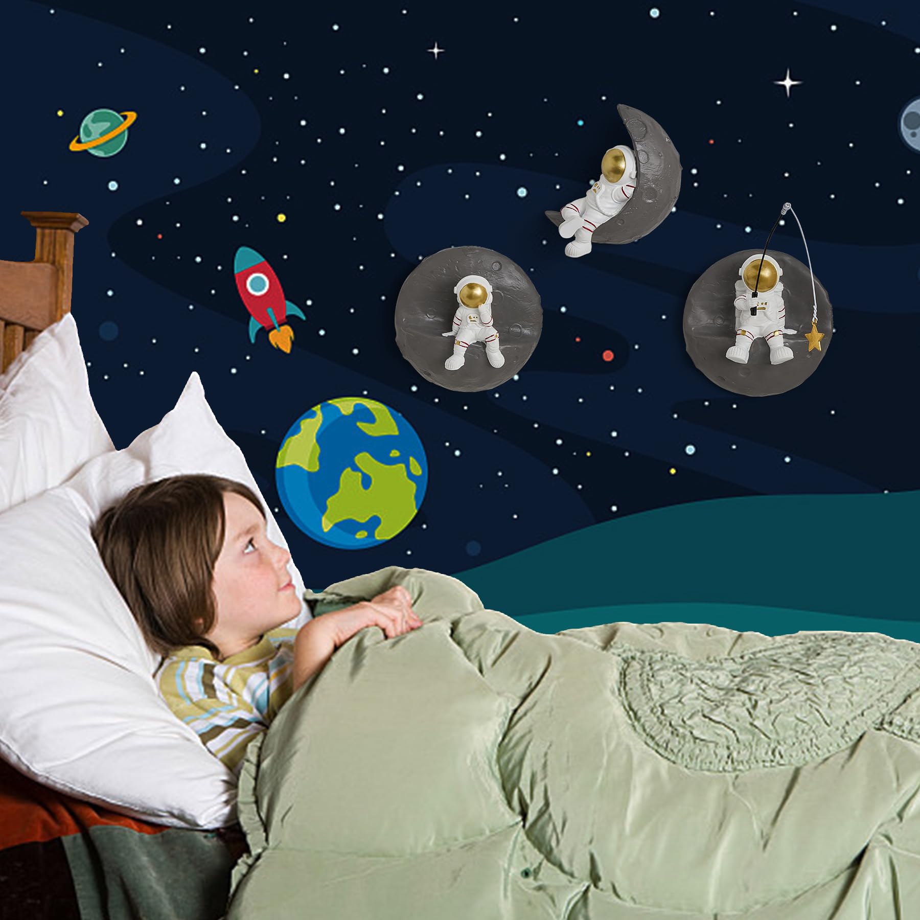 3D Astronaut Wall Sculpture Decor Set - Modern Space Theme Home Decor for Living Room, Bedroom & Kids Room | Unique 3D Wall Art for Sofa Background & Outer Space Themed Nursery Decor