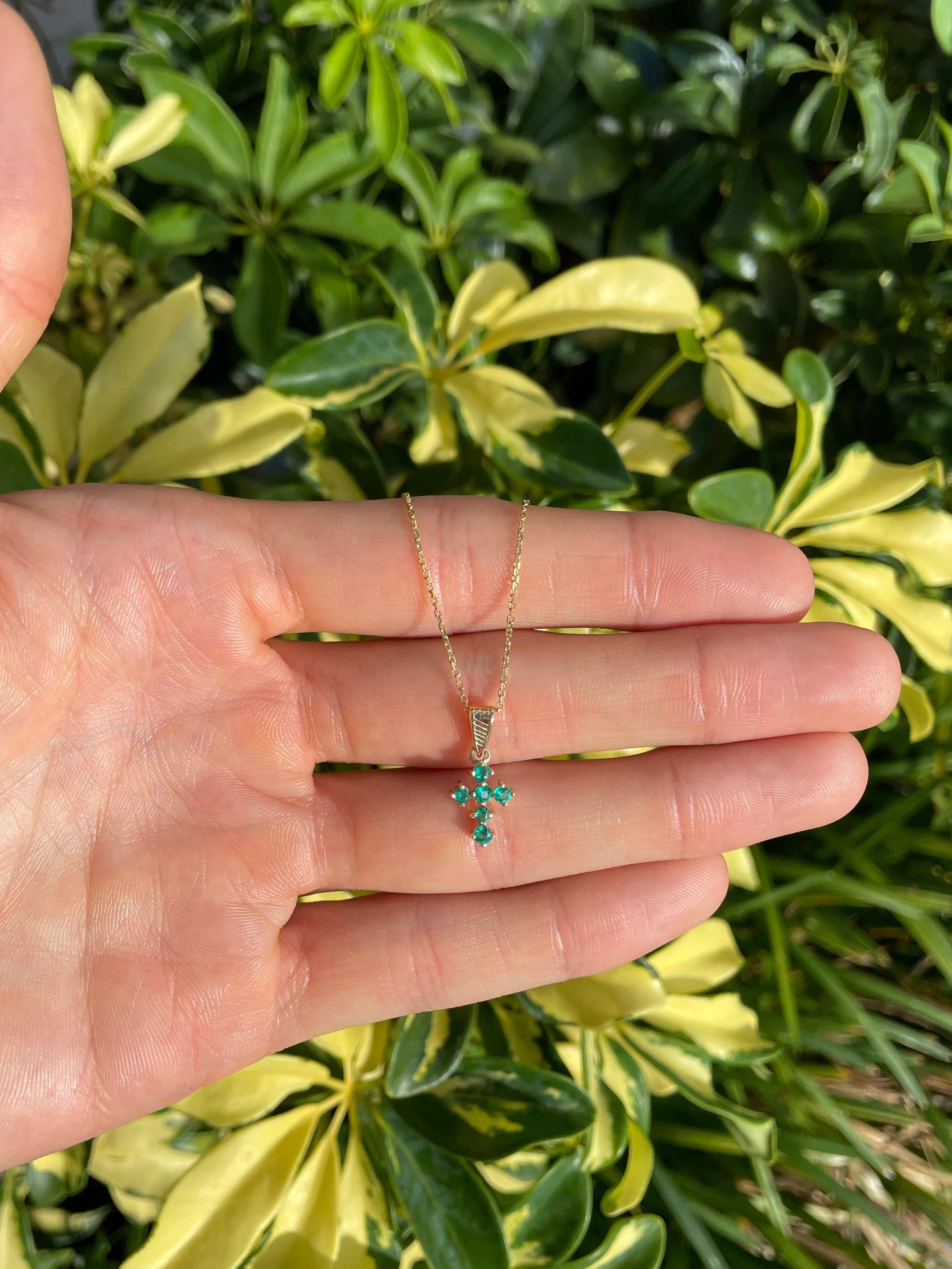 0.24tcw Mini Round Natural Earth Mined Emerald Petite Prong Cross Pendant in 18K Gold - Elegant Necklace for Women, Perfect for Everyday Wear, Gift Giving & Special Occasions