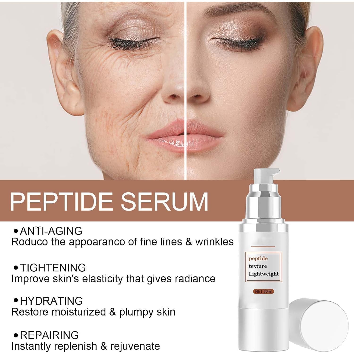 Best Peptide Anti-Aging Serum for Face - Lightweight Skin Rejuvenation & Tightening Treatment - Hydrating Facial Serum for Wrinkles & Fine Lines - Perfect for Night Routine & Daily Skincare Regimen