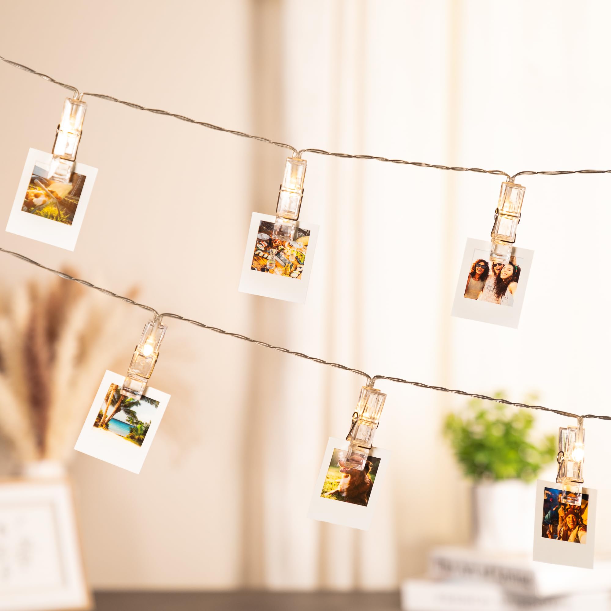 15-Pack Clear Clothes Pins with LED String Lights - 6.5ft Warm White Fairy Lights for Photo Display, Wedding Decor, Bedroom & Party Lighting