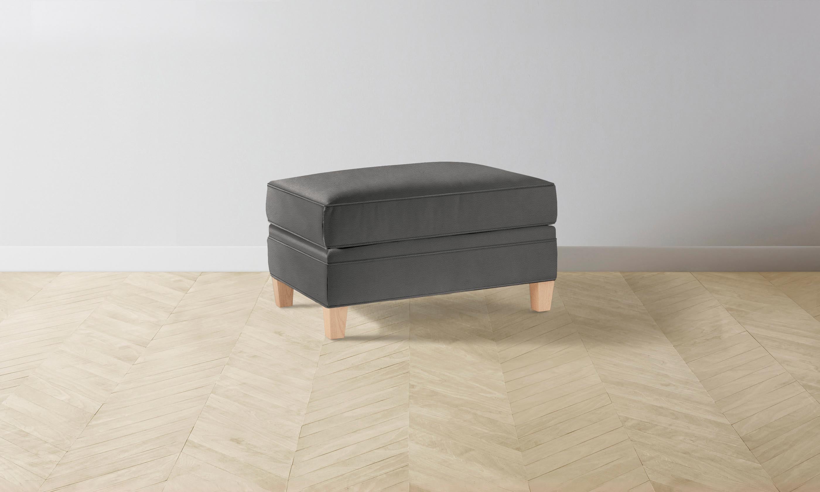 Carmine Ottoman - Premium Pebbled Leather Footstool in Ash - Perfect for Living Room, Bedroom, or Office Comfort