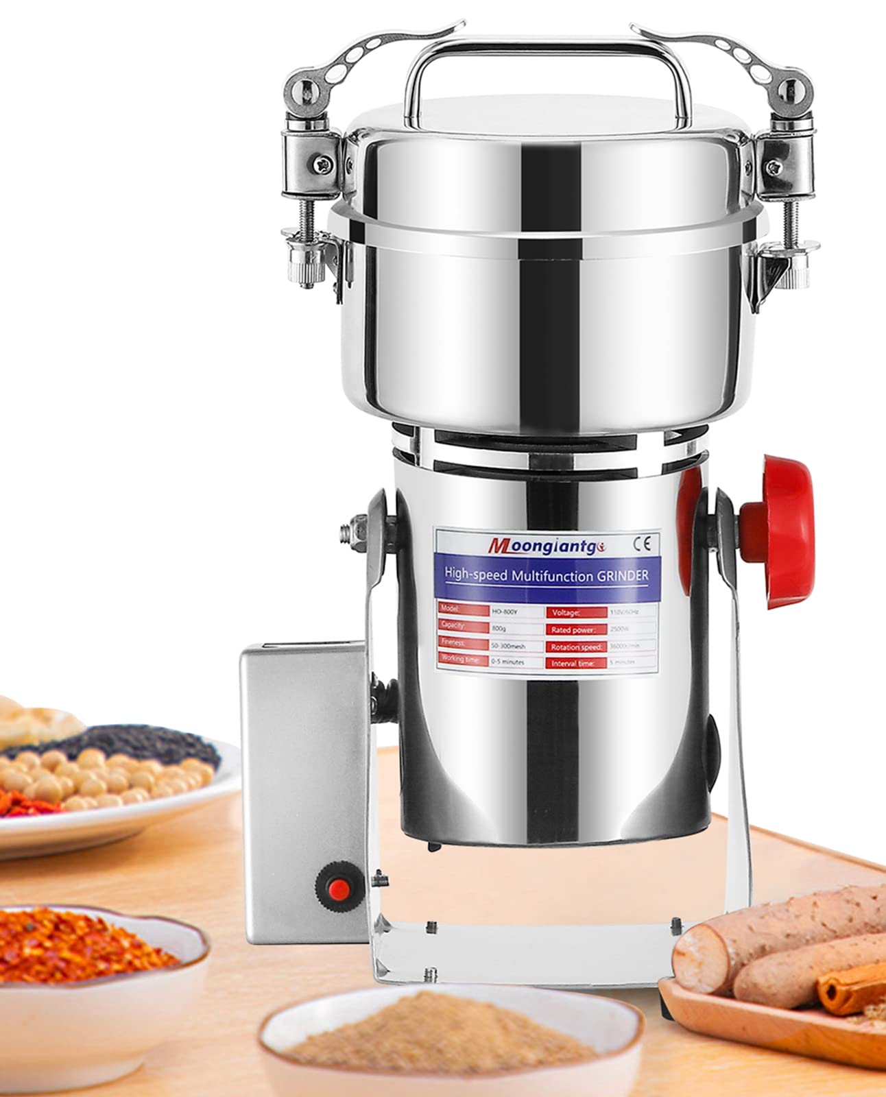 Moongiantgo 800g Electric Grain Mill Grinder - Stainless Steel High-Speed Spice Grinder & Pulverizer for Coffee Beans, Nuts, Herbs - 110V Kitchen Appliance - Perfect for Home Baking & Holiday Gifts