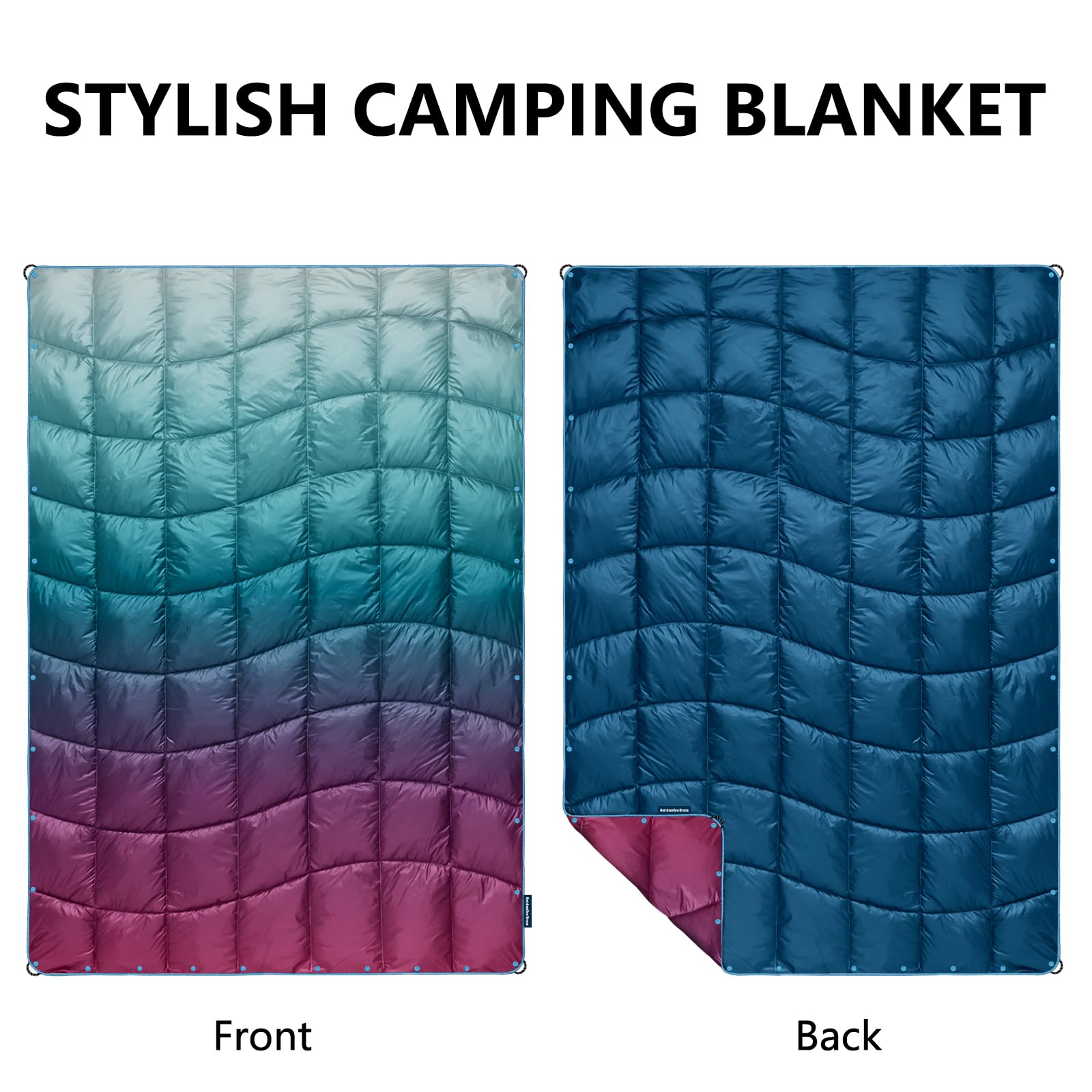 Packable Puffy Down Alternative Camping Blanket - Lightweight, Windproof Outdoor Blanket for Hiking, Backpacking, Beach, Picnic & Stadium (52x75 inches) - Perfect for Camping Trips, Outdoor Adventures & Sporting Events