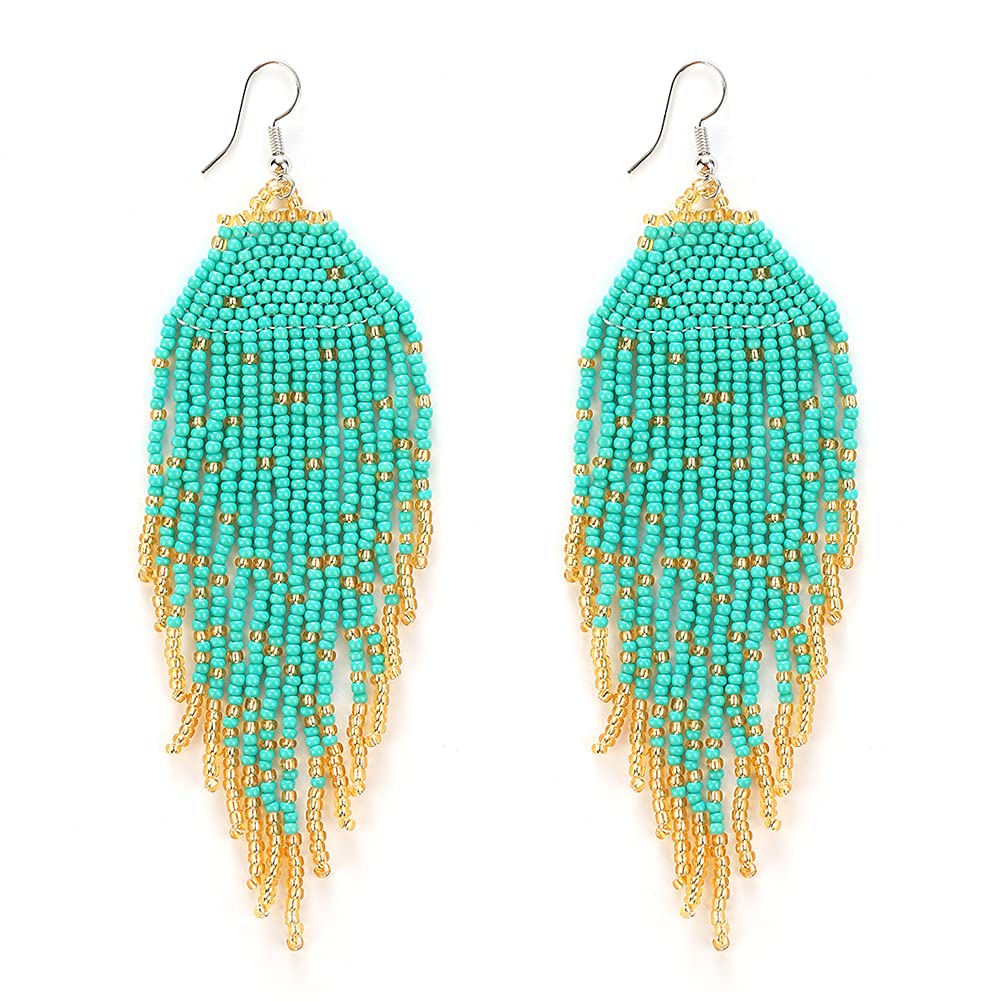 Long Beaded Tassel Earrings for Women – Large Bohemian Statement Dangle Earrings, Handmade Boho Beaded Jewelry | Perfect for Festivals, Parties & Everyday Boho Chic Style