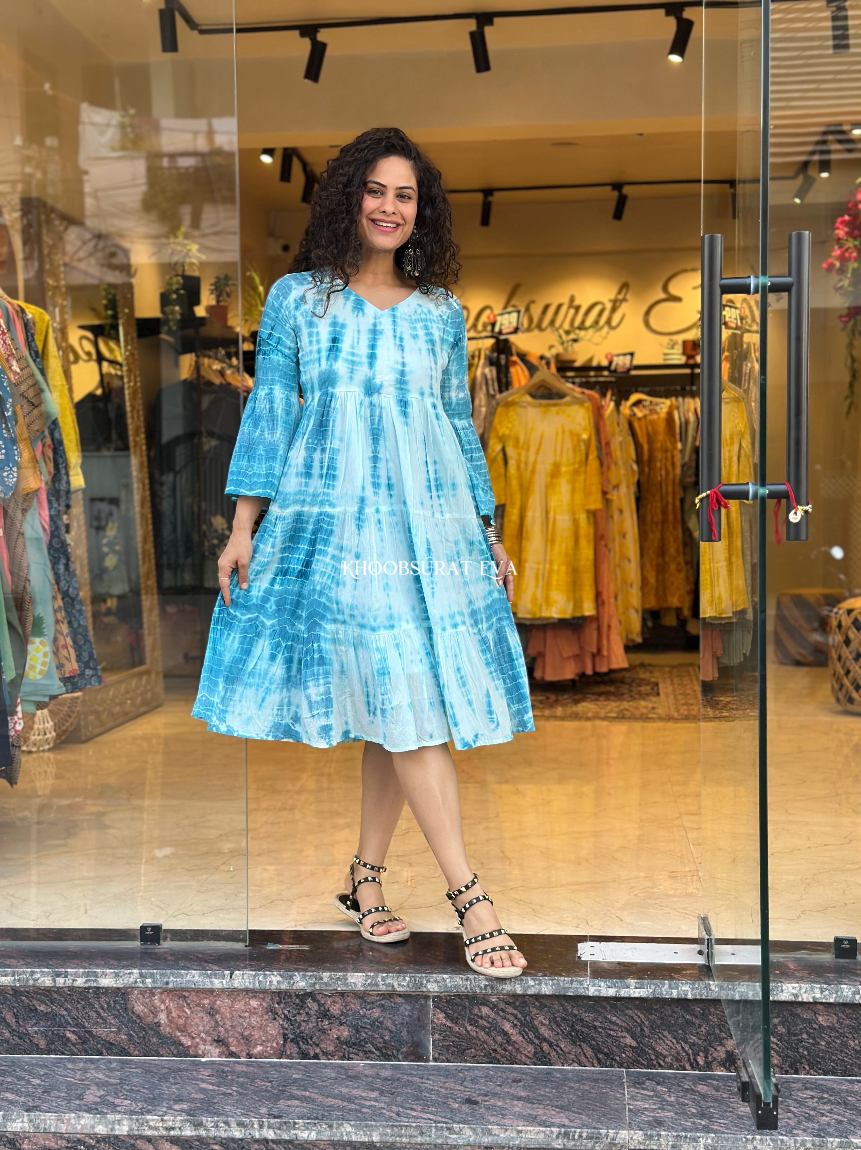 Stylish Dusty Blue Casual Cotton Dress for Women - Perfect for Summer Outings, Beach Trips & Brunch Dates