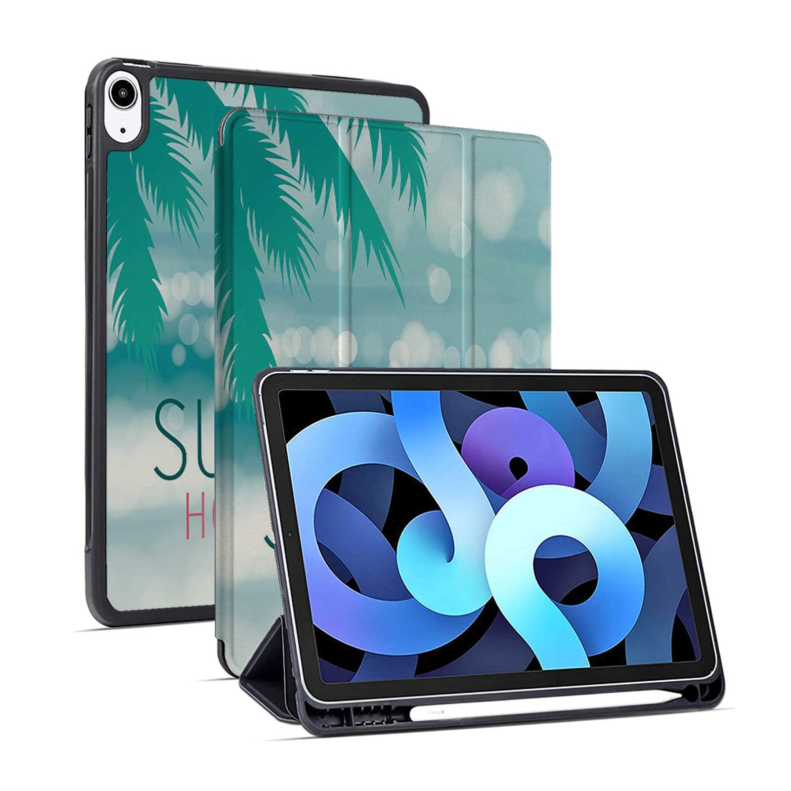 Premium Leather Soft TPU Back Cover for iPad Air 5 (2022) & iPad Air 4 (2020) 10.9 Inch - Scenic Coastline Design with Auto Sleep/Wake Function | Perfect for Summer Travel, Beach Vacations & Outdoor Adventures
