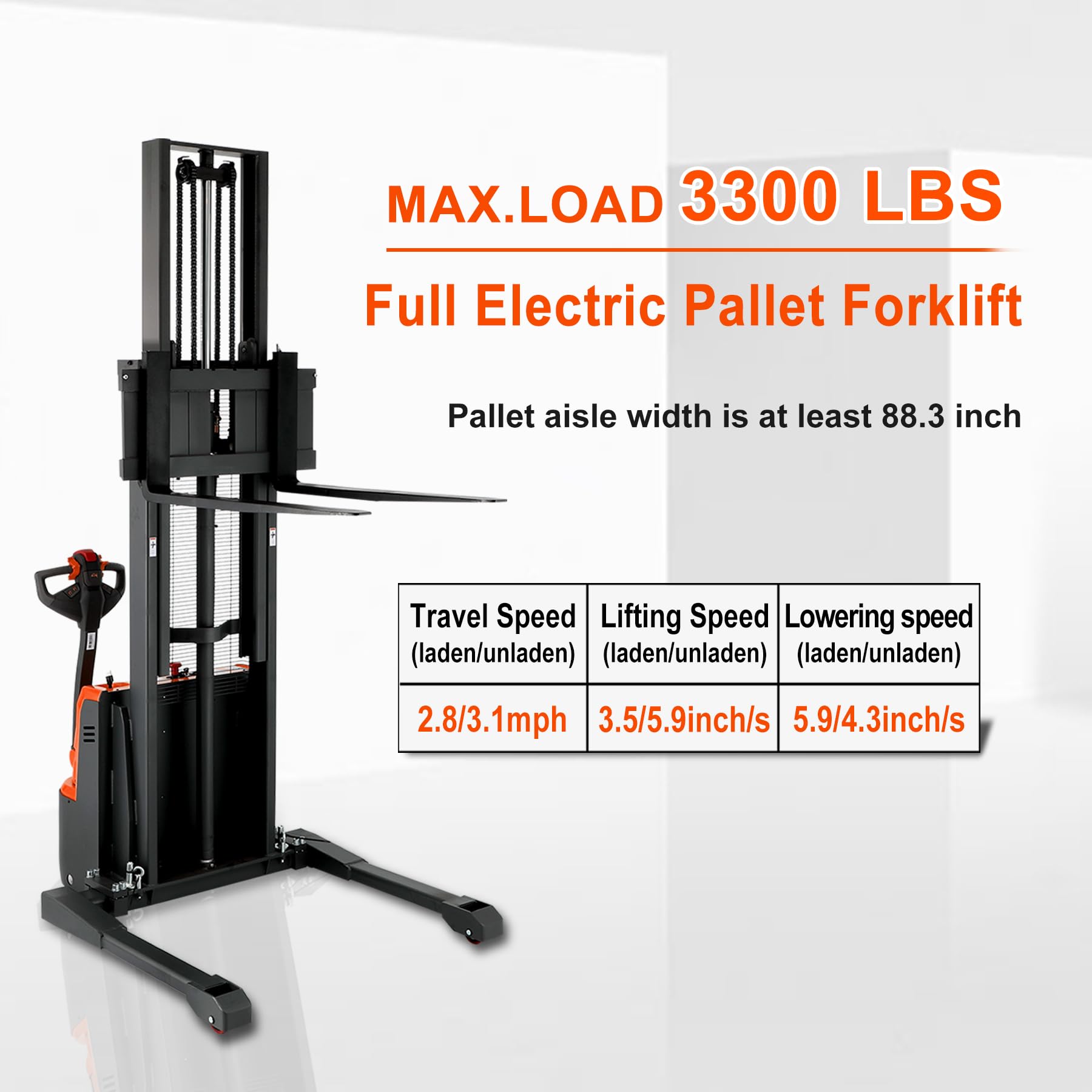 Electric Pallet Stacker 3300 lb Capacity, 130