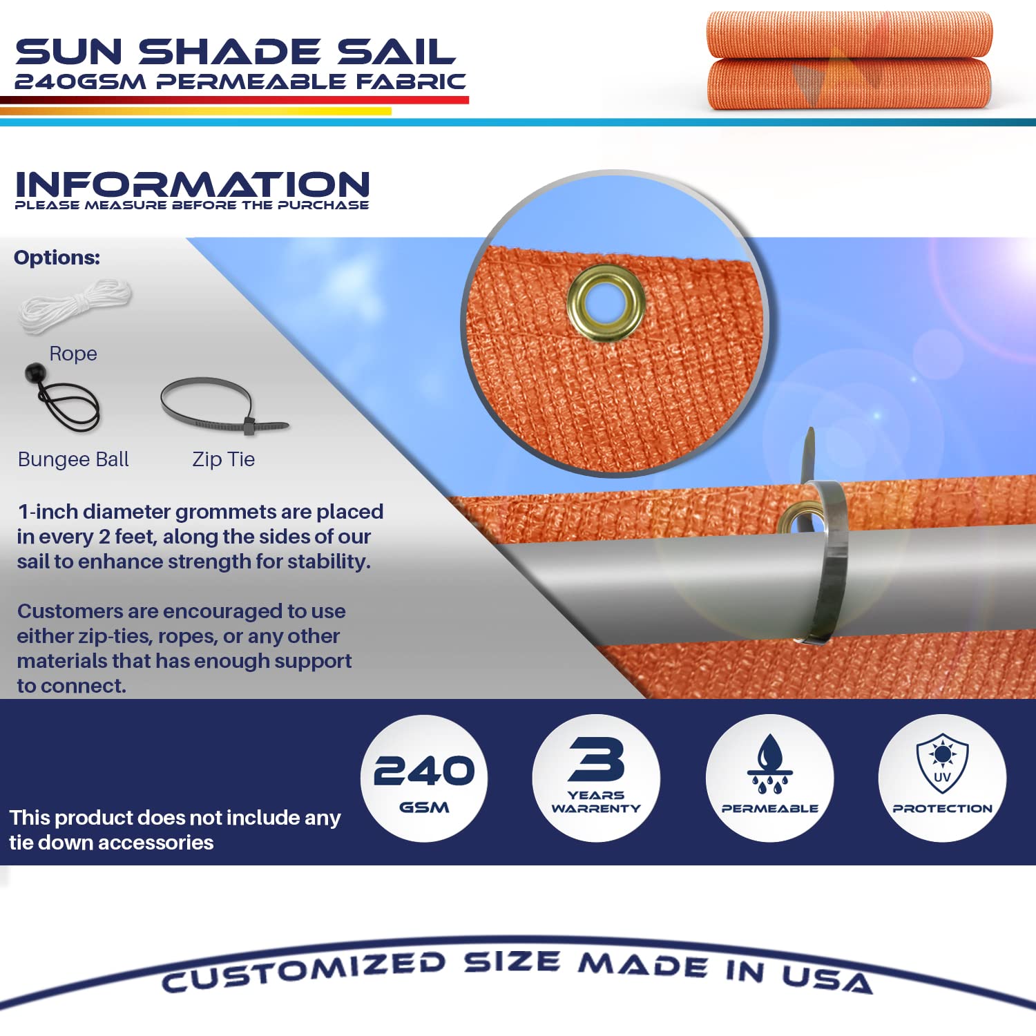 4' x 37' UV Block Sun Shade Sail Canopy with Grommets & D-Rings - Outdoor Straight Edge Sun Protection for Pergola, Backyard, Patio - Perfect for Poolside, Garden, and Outdoor Living Areas (Orange)