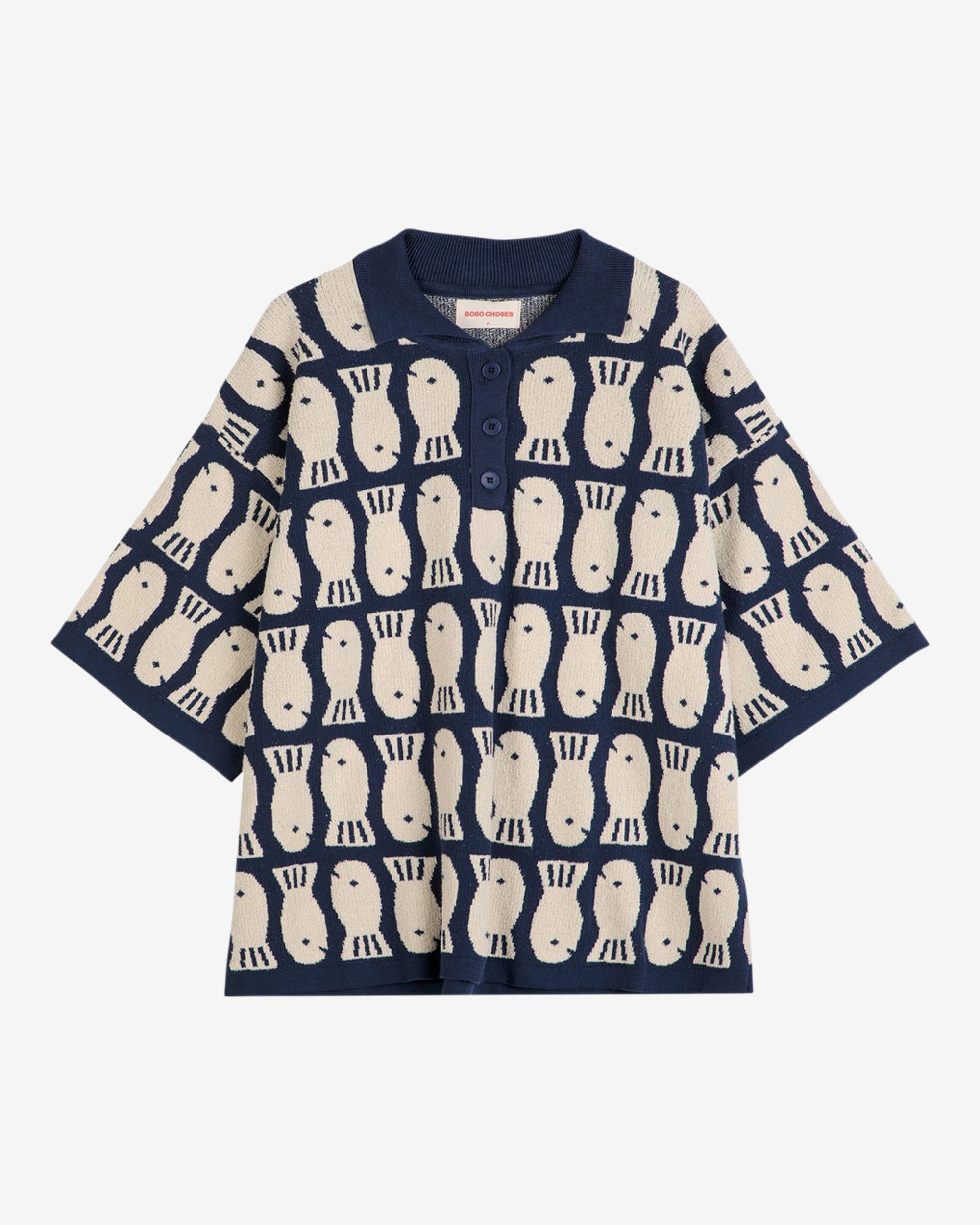 Bobo Choses Lucky Fish Knitted Polo Shirt for Kids - Soft Cotton Casual Top for Boys & Girls - Perfect for Playdates, School & Family Outings