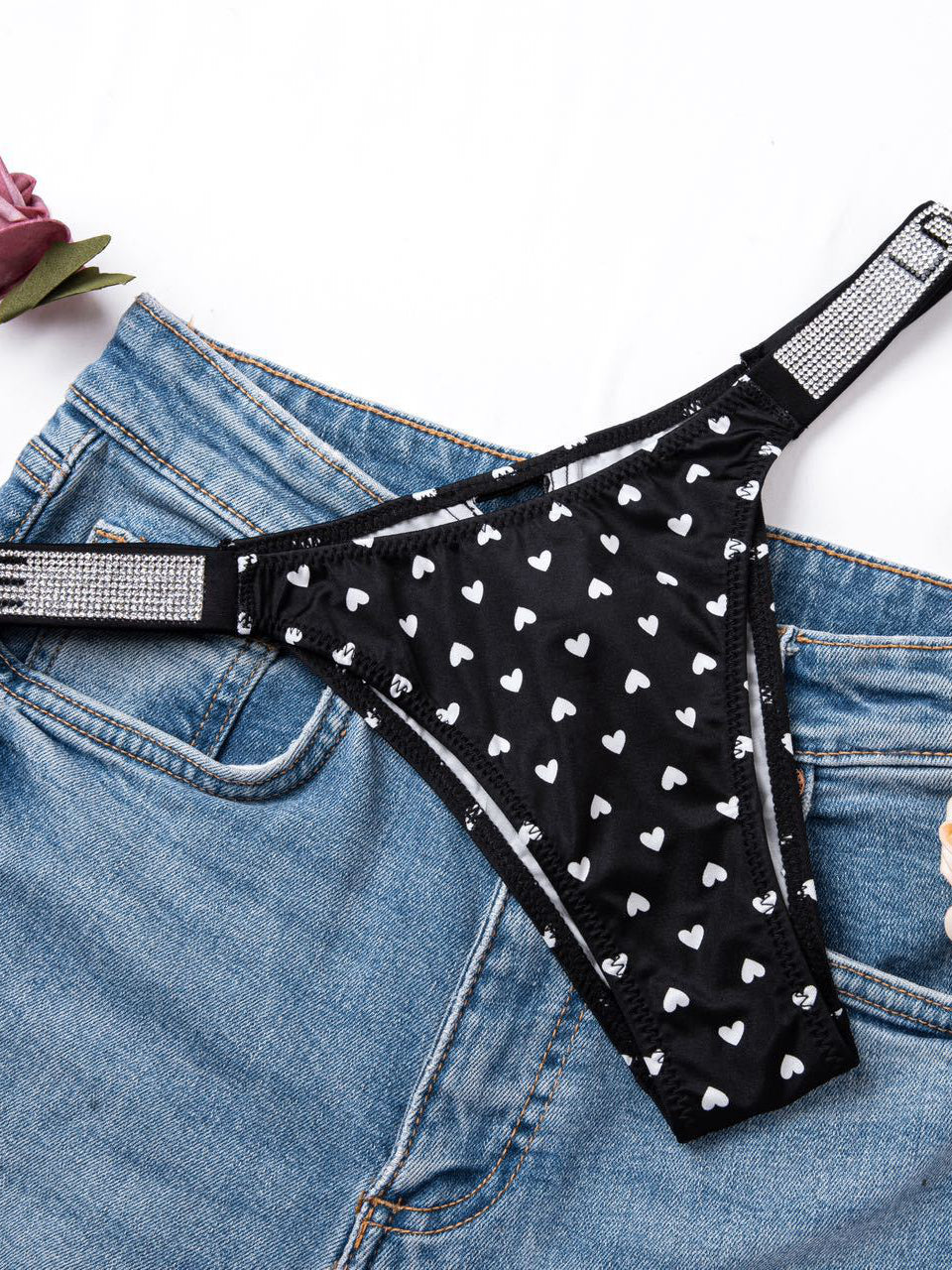 ZASUWA Women's V Back Sparkling Diamond Panties - Sexy Lingerie for Special Occasions & Romantic Nights