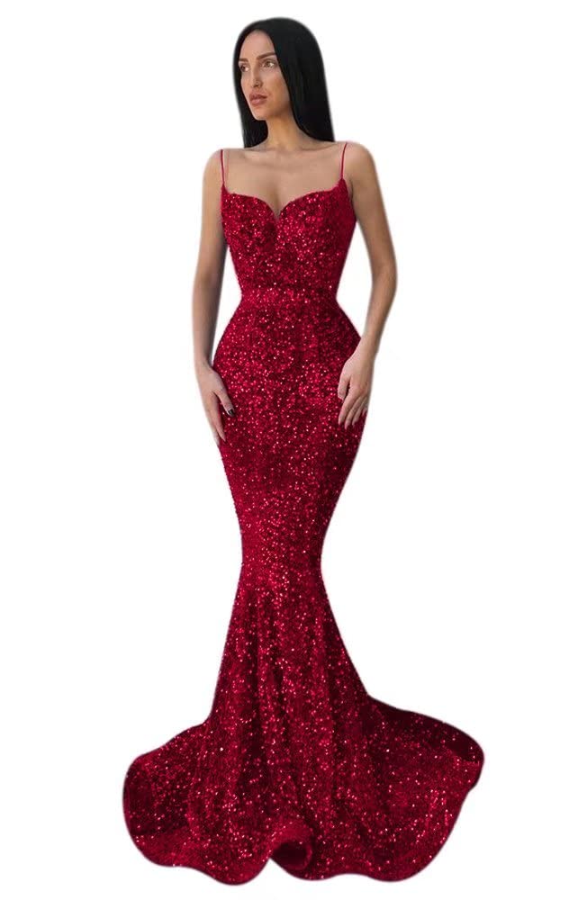 VinBridal Women's Sexy Mermaid Sequin Prom Dress with Spaghetti Straps - Elegant Wedding Party & Formal Gown for Evening Events, Homecoming, Pageants & Special Occasions