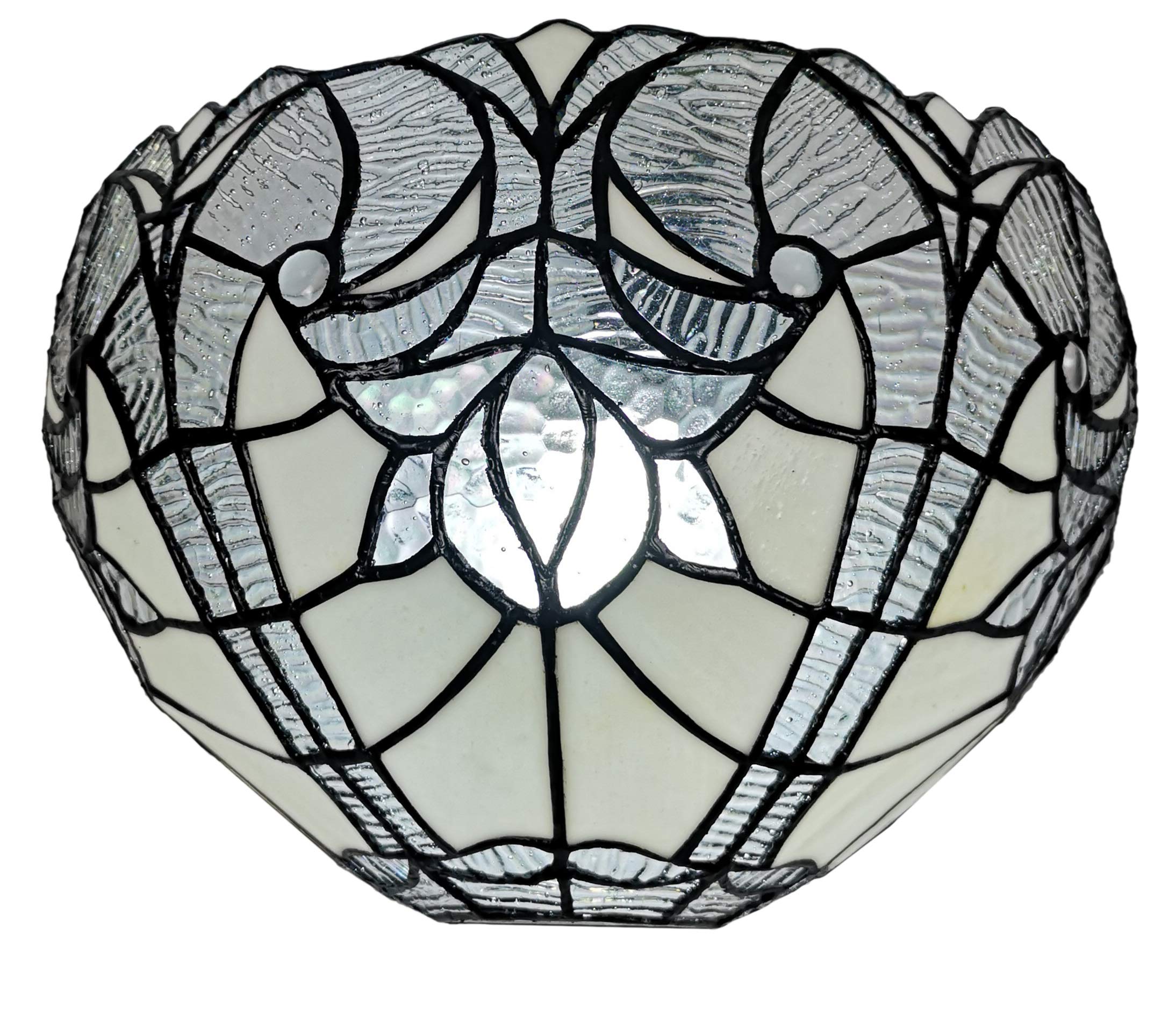 Vintage Tiffany Style Stained Glass Wall Lamp - 1 Light White Jeweled Antique Sconce, 12