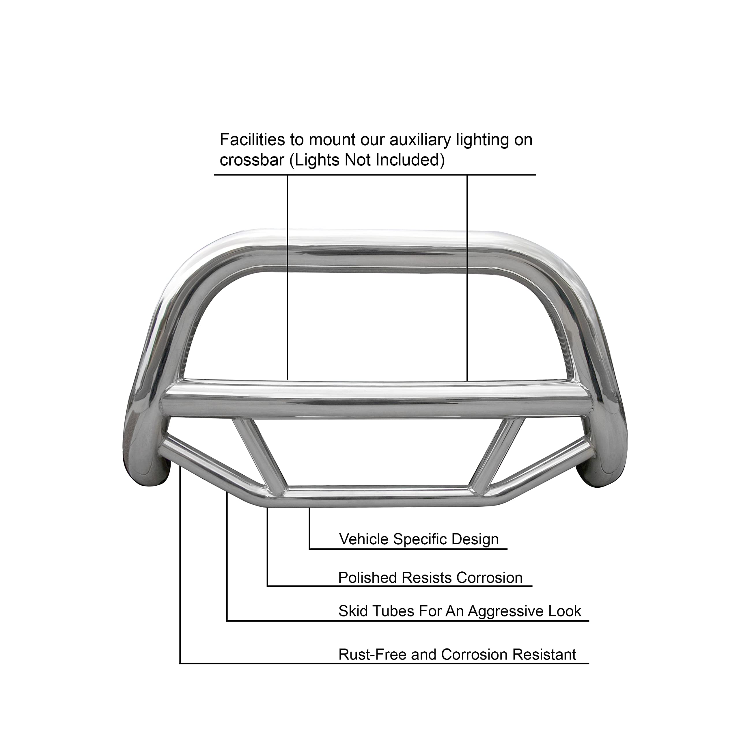 Black Horse Stainless Steel Max Bull Bar with No Skid Plate for 2020-2022 Toyota Highlander | Heavy Duty Front Bumper Guard for Off-Road & Truck Protection