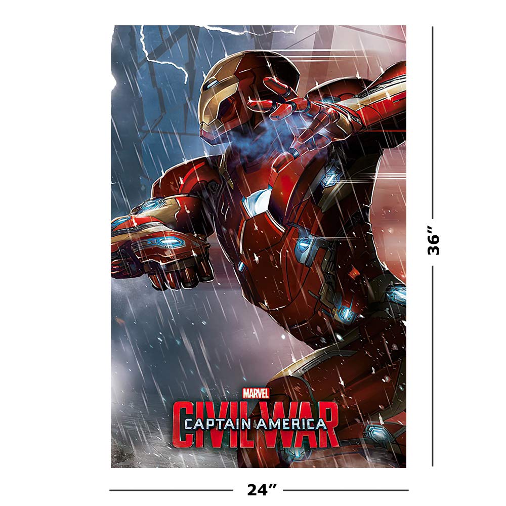 Captain America: Civil War Marvel Movie Poster 24x36 Inches - Iron Man Edition with Free Poster Strip Set | Premium Wall Art for Home Theater, Game Room & Comic Book Fan Decor