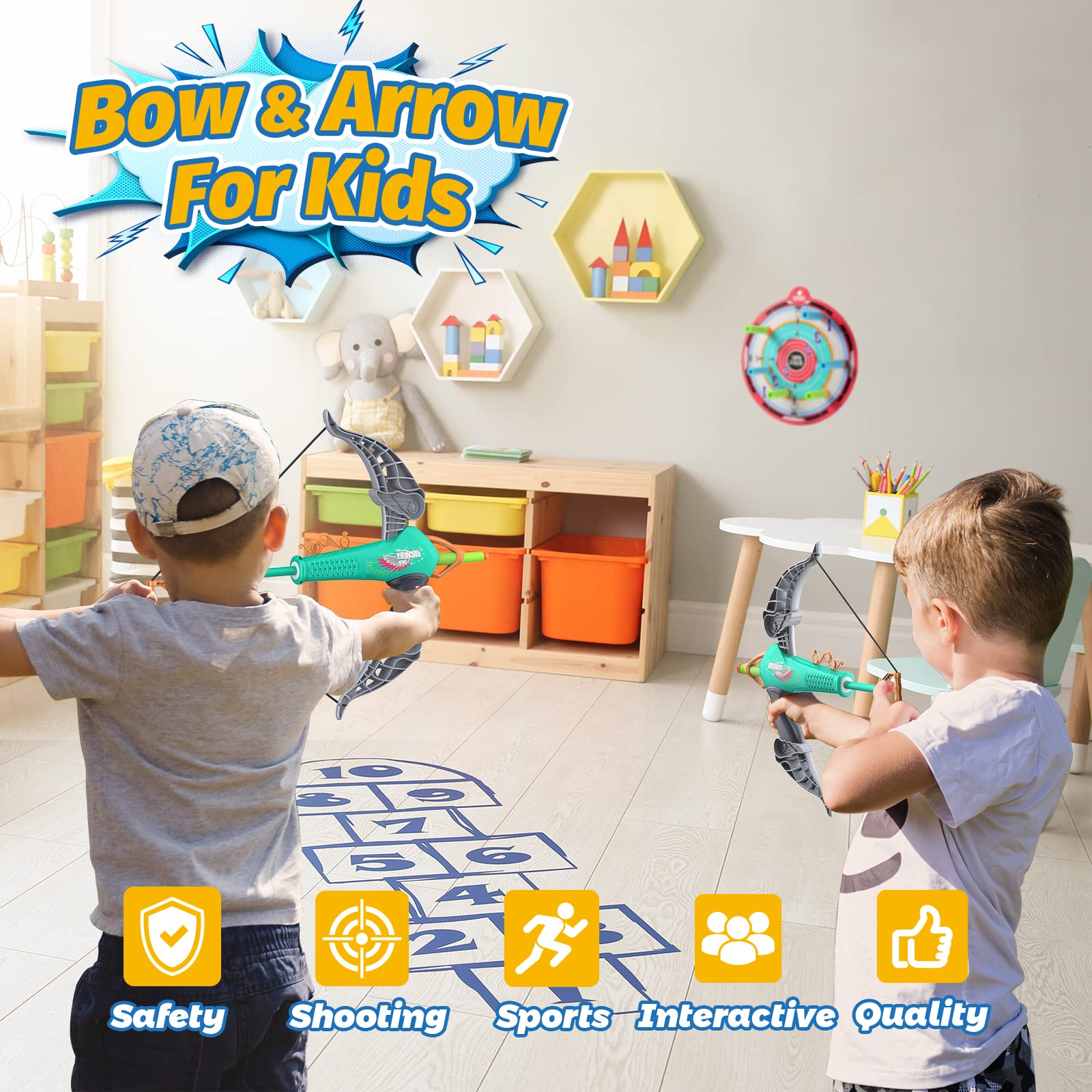 Hiwezezc Kids Bow and Arrow Set - Outdoor Games & Sports Toys for Children | Perfect Birthday Gifts, Backyard Play, and Camping Activities