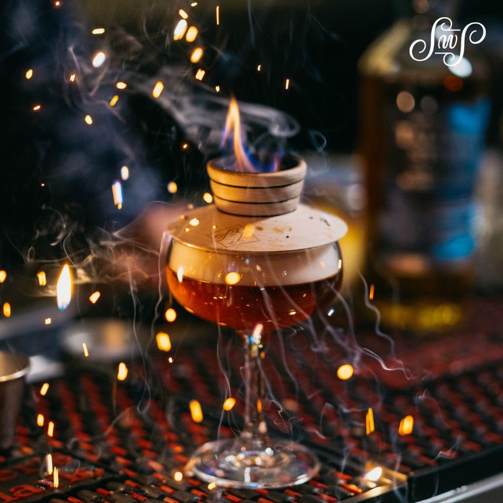 Premium Maple Wood Smoking Saucer Set - 1 Saucer, 3 Wood Chips & 4 Coasters for Cocktail Smoker | Luxury Bar Accessories & Unique Gifts for Men | Perfect for Home Bars, Cocktail Parties & Whiskey Enthusiasts