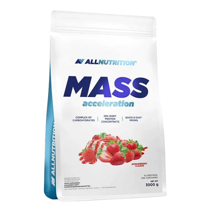 Allnutrition Mass Gainer Protein Powder - Strawberry Flavor, 3000g for Muscle Growth & Weight Gain | Post-Workout Recovery & Bodybuilding Supplement