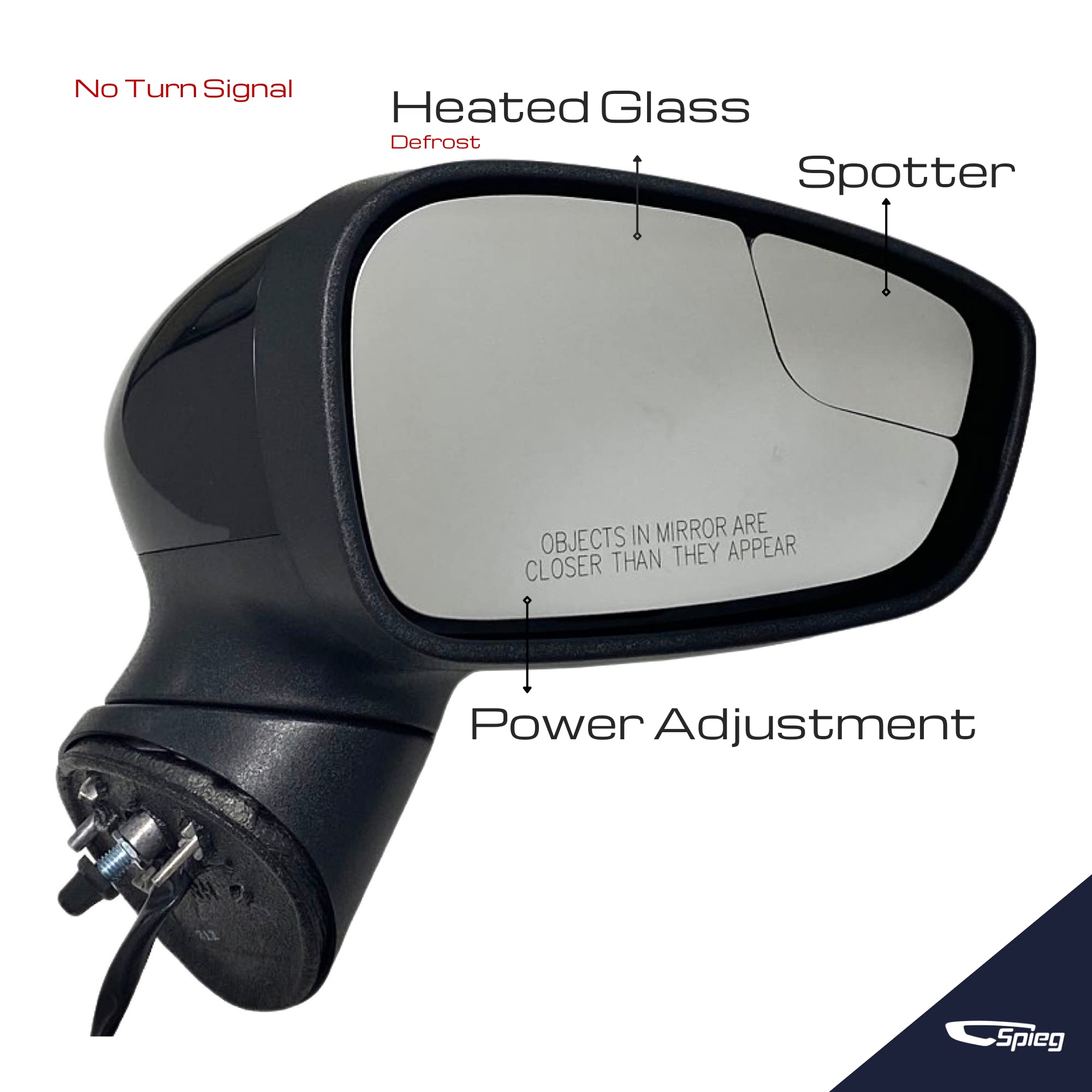 2011-2019 Ford Fiesta Passenger Side Mirror Right Power Heated Manual Folding Replacement with Spotter Glass | OEM Fit Paint to Match 5-Pin Connector | Perfect for Parking & Lane Changing Safety