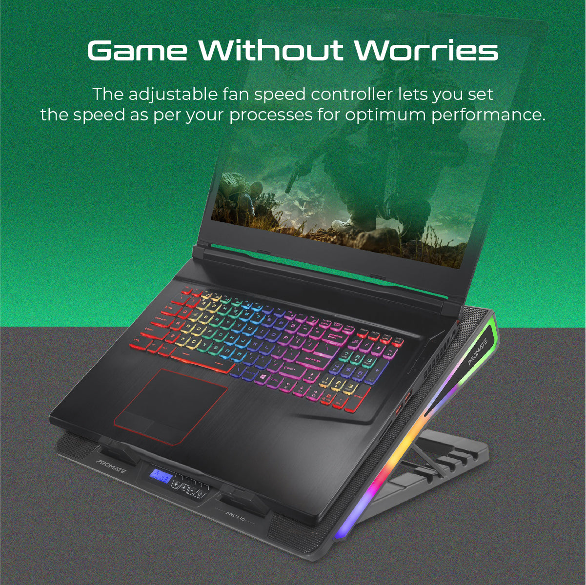 Portable Adjustable RGB Laptop Cooling Pad for Gaming - Ergonomic Height & Angle Control - Perfect for PC, MacBook, Office & Home Use