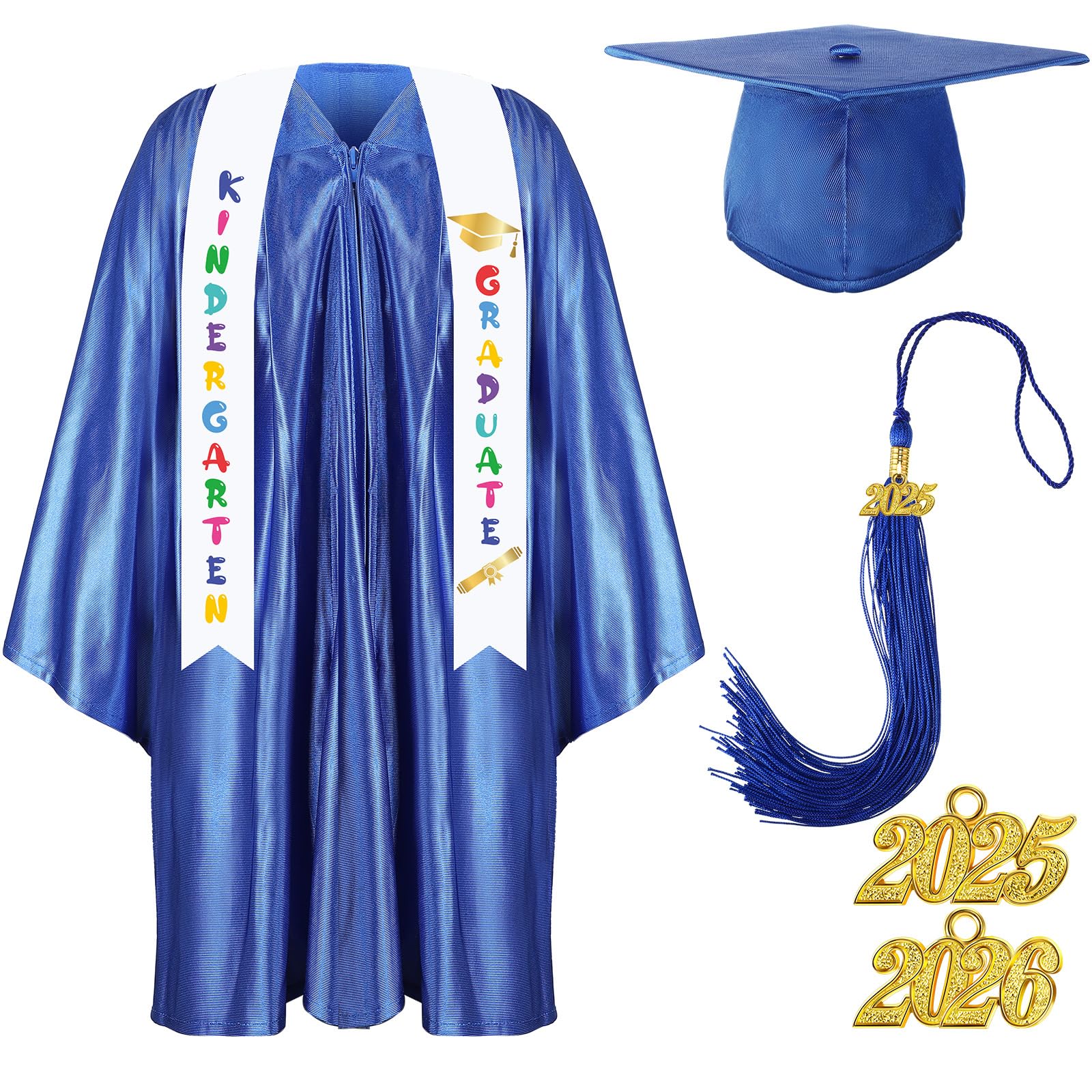 Foaincore 2025 Preschool & Kindergarten Graduation Gown Cap Tassel Set with 2025/2026 Charm Printed Stole - Perfect Graduation Gift for Kids Ceremony & Photo Shoot