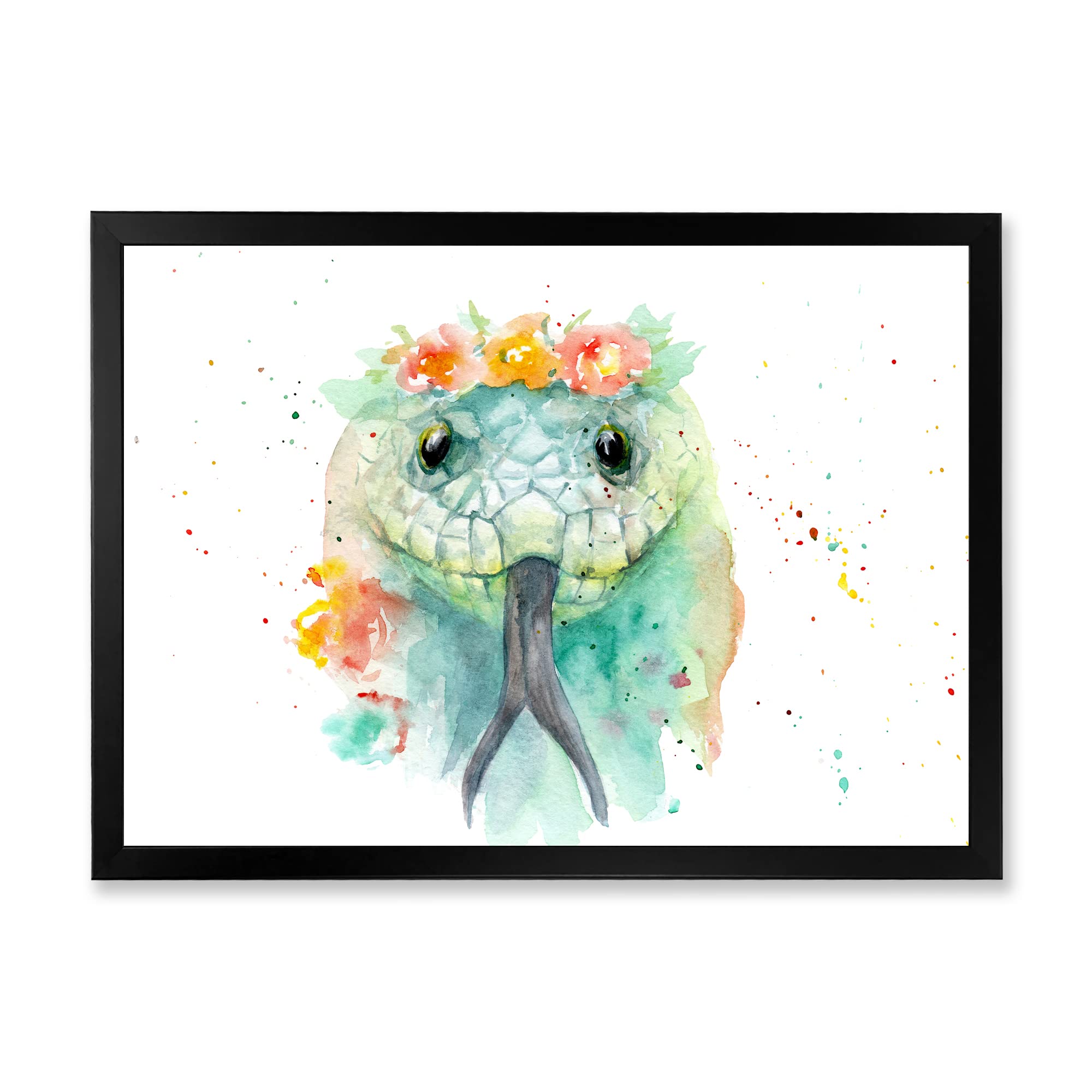 Snake in Flowers Farmhouse Framed Wall Art - Vintage Botanical Animal Portrait Painting for Living Room, Bedroom & Office Decor
