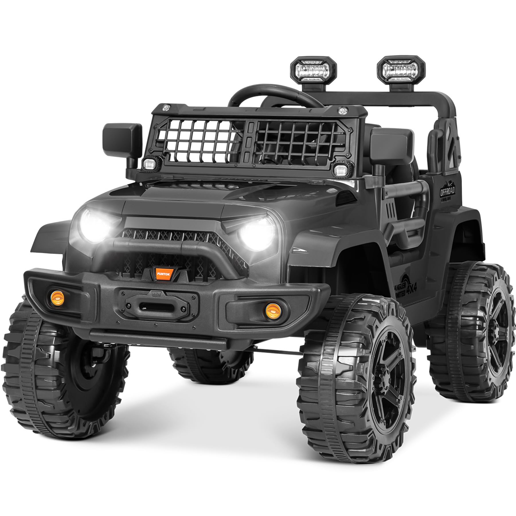 Kimbosmart 12V Kids Electric Ride-On Car with LED Lights, Horn, Radio & USB/AUX/MP3 - Black | Fun Outdoor Toy for Toddlers & Children | Perfect for Birthday Gifts, Park Rides & Backyard Play