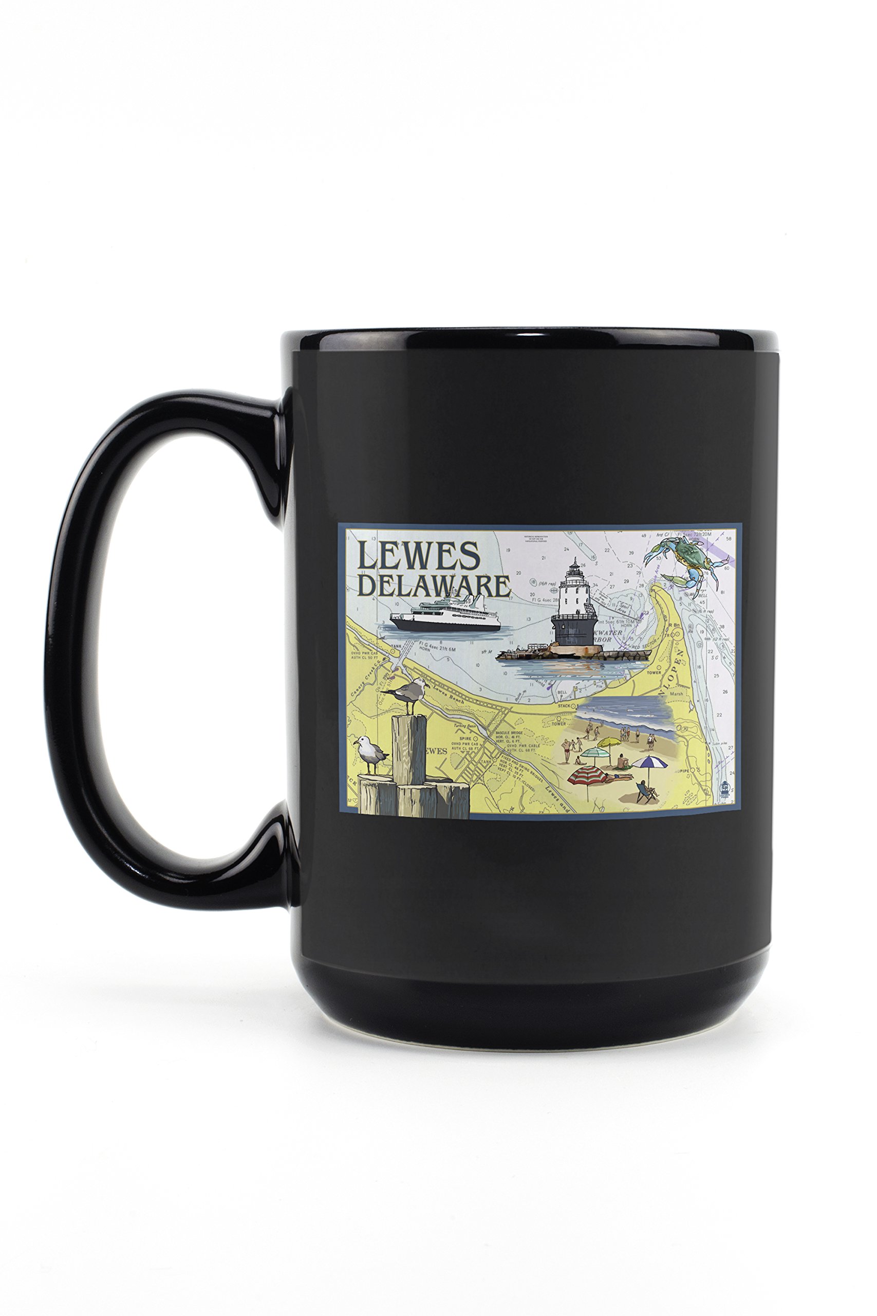 Lewes Delaware Nautical Chart Coffee Mug - 15oz Black Ceramic Tea Cup, Dishwasher & Microwave Safe - Perfect for Home, Office & Gifts