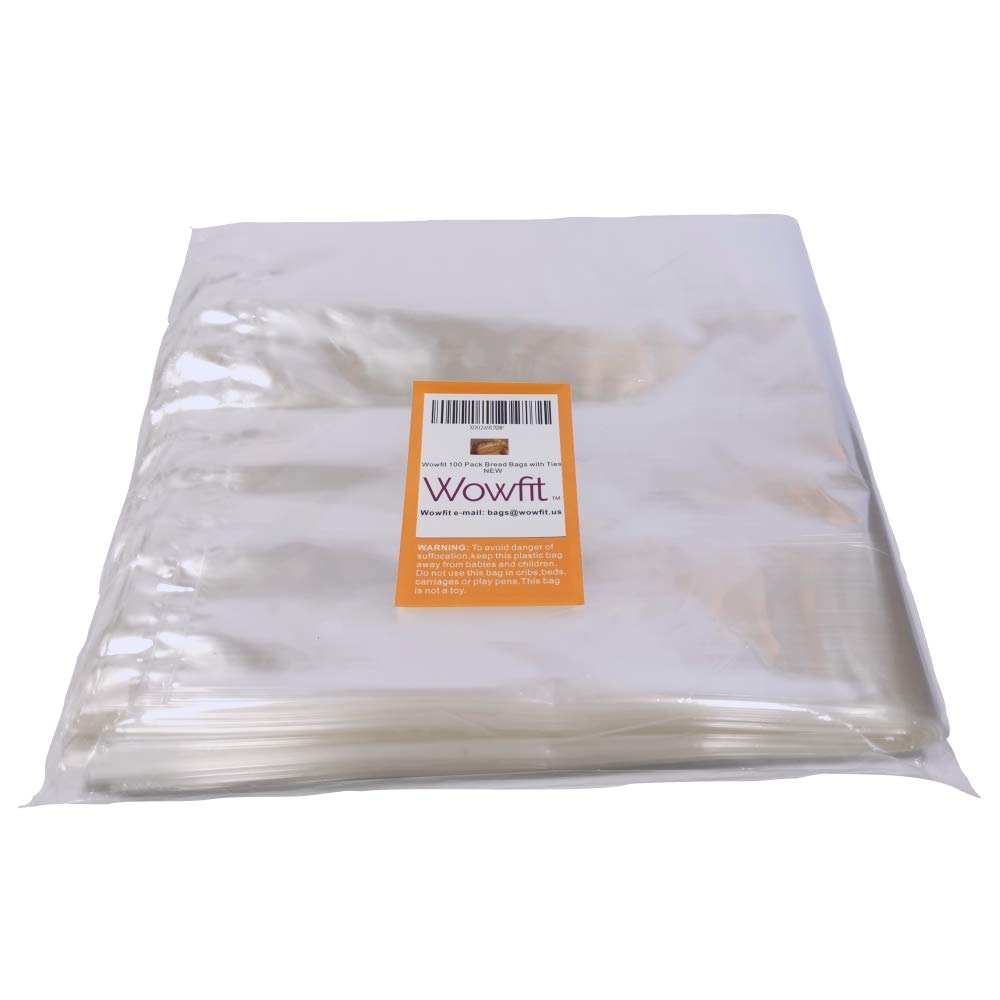 Wowfit 100-Pack Clear Transparent Bakery Bread Bags with Gold Twist Ties (6x3x15 Inch) - Perfect for Fresh Bread, Pastries, Cookies & Grocery Packaging - Ideal for Bakeries, Cafes & Home Baking