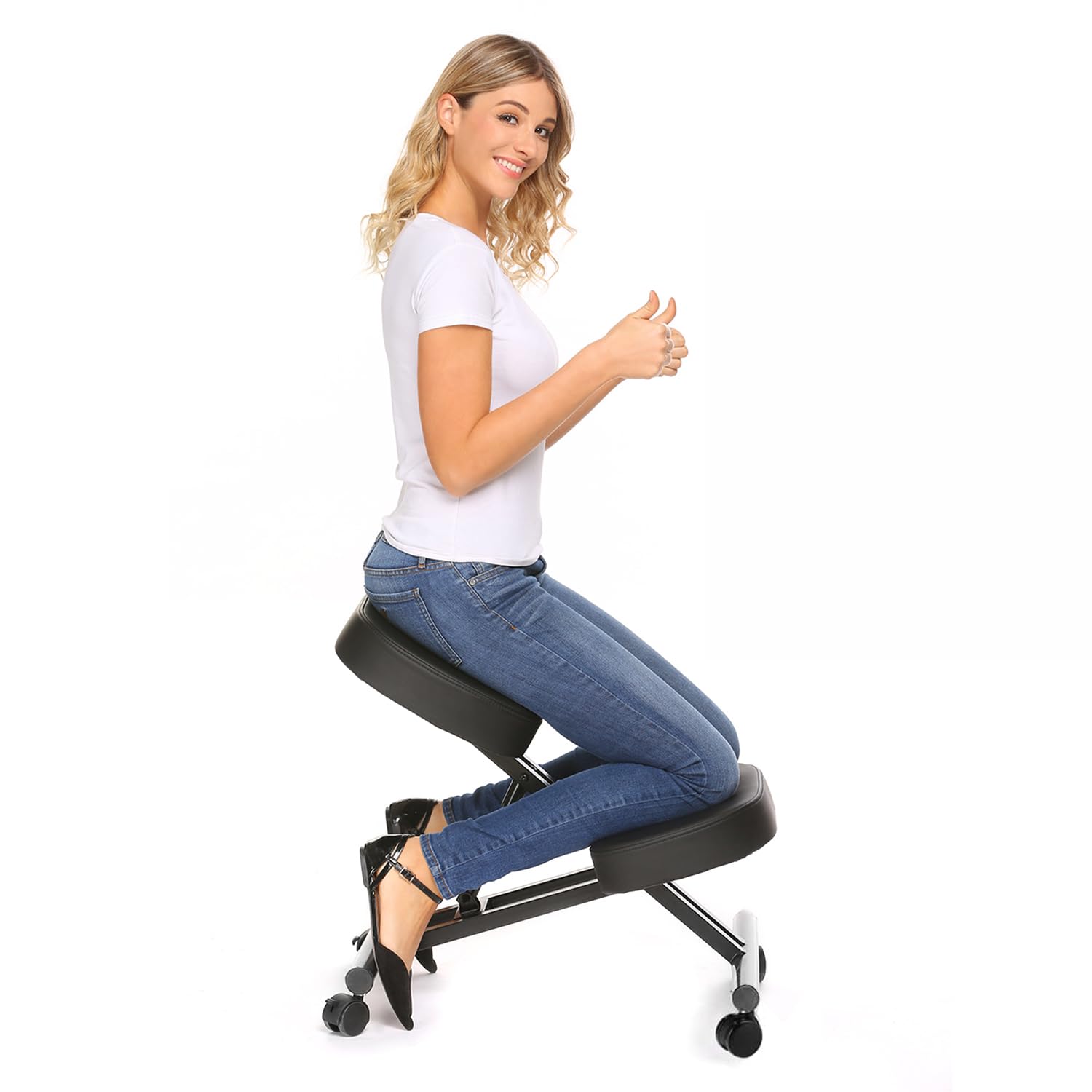 Plohee Adjustable Ergonomic Kneeling Chair - Comfortable Knee Stool for Back Pain Relief & Posture Correction - Thick Cushion Support for Home Office, Meditation & Gaming (Black)