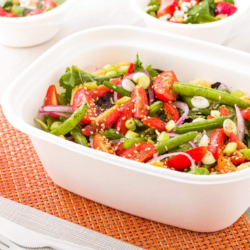 Eco-Friendly 60oz Bagasse Salad Plates - 100-Pack Grease-Resistant, Microwavable & Sturdy with Reinforced Rim | Perfect for Restaurants, Catering & Takeout