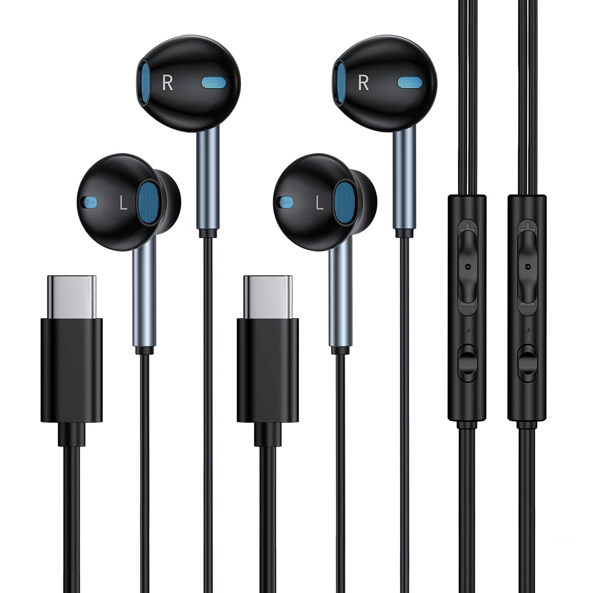 2 Pack USB C Wired Headphones with Microphone - AILKIN in-Ear Earbuds for iPhone 16/15 Pro Max, Samsung Galaxy S25/S24 Ultra, Google Pixel 9 - Perfect for Gaming, Work Calls & Commuting