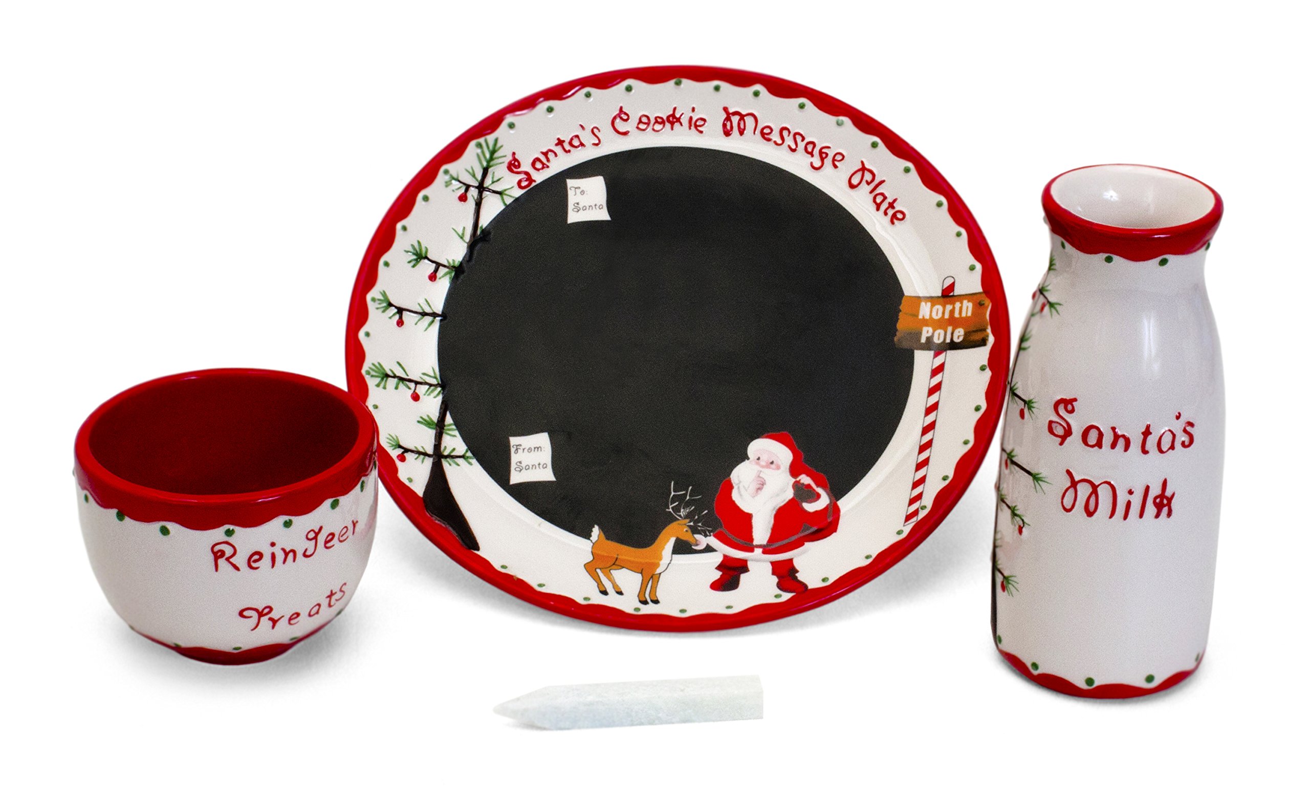 Santa's Message Plate Set, Santa Cookie Plate, Milk Jar & Reindeer Treat Bowl - Christmas Gift for Kids, Holiday Tableware for Cookies & Milk - Perfect for Christmas Eve, Family Gatherings & Holiday Decor
