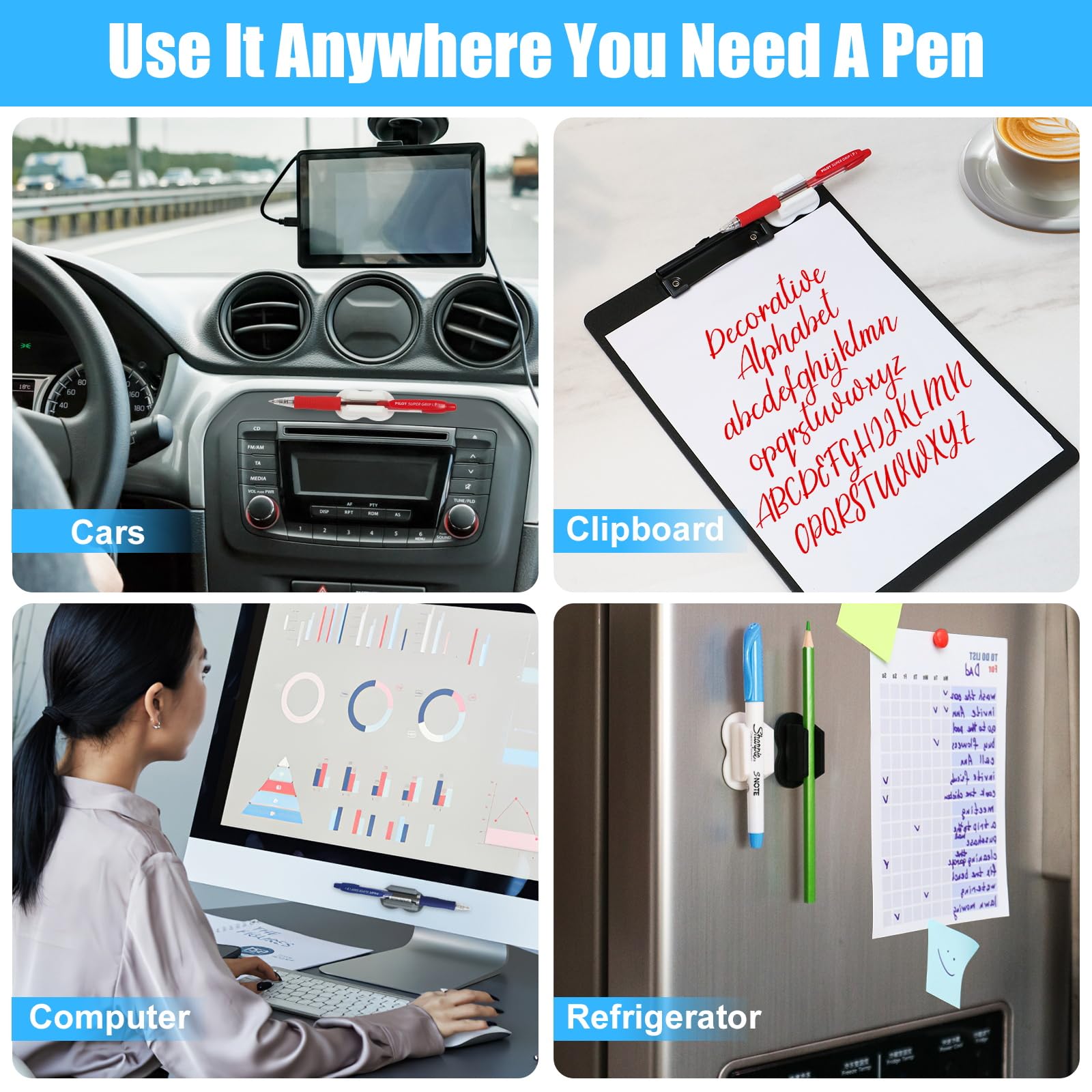2025 Upgraded 6-Pack Adhesive Pen Holders for Wall & Desk - Pencil, Marker & Clipboard Organizer - Perfect for Classroom, Office & Kids Desk Accessories (Teacher Supplies, Home & School Use)