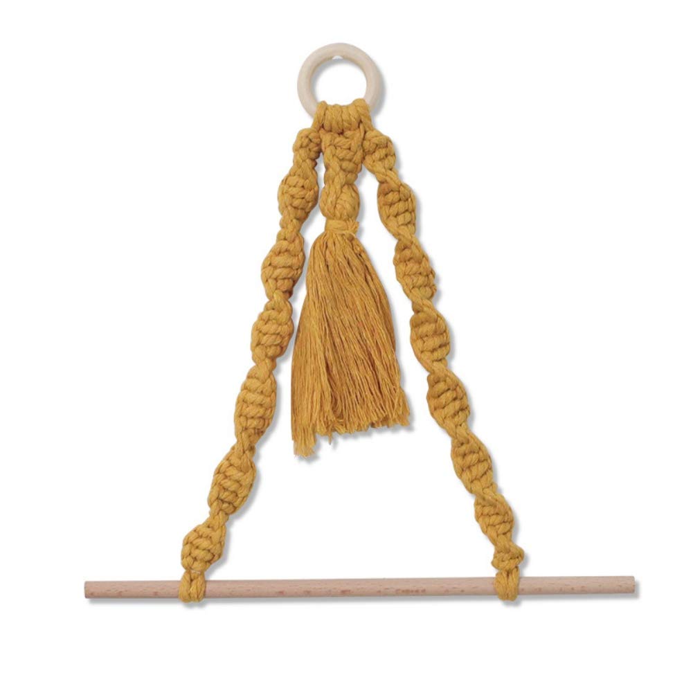 Handmade Boho Cotton Rope Paper Towel Holder - Natural Wooden Kitchen & Bathroom Towel Rack - Yellow - Perfect for Farmhouse, Rustic, and Boho Style Home Decor