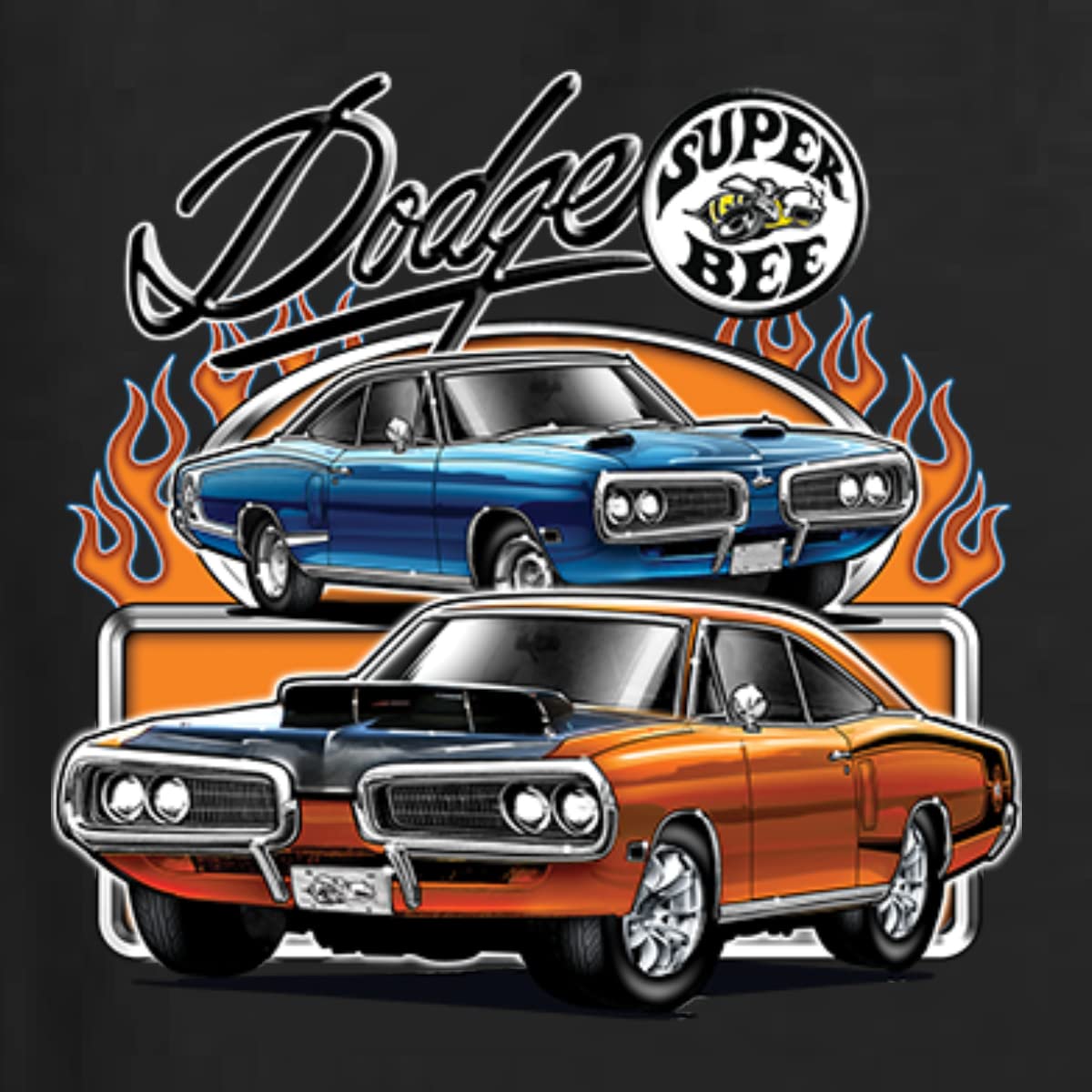 Flaming Dodge Super Bee Muscle Car Graphic T-Shirt for Women | Vintage American Muscle Car Tee | Casual Wear, Car Enthusiast Gift, Retro Style Outfit