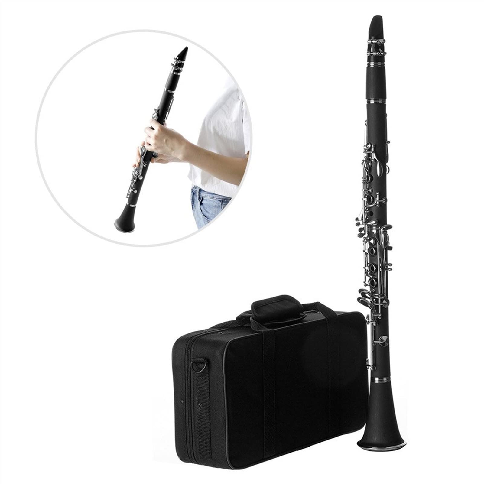 Professional Bb B Flat Clarinet for Students - Bakelite Body with Case, Reeds, Rubber Pads, Gloves, Strap & Cleaning Cloth - Perfect for School Bands, Beginners & Music Practice