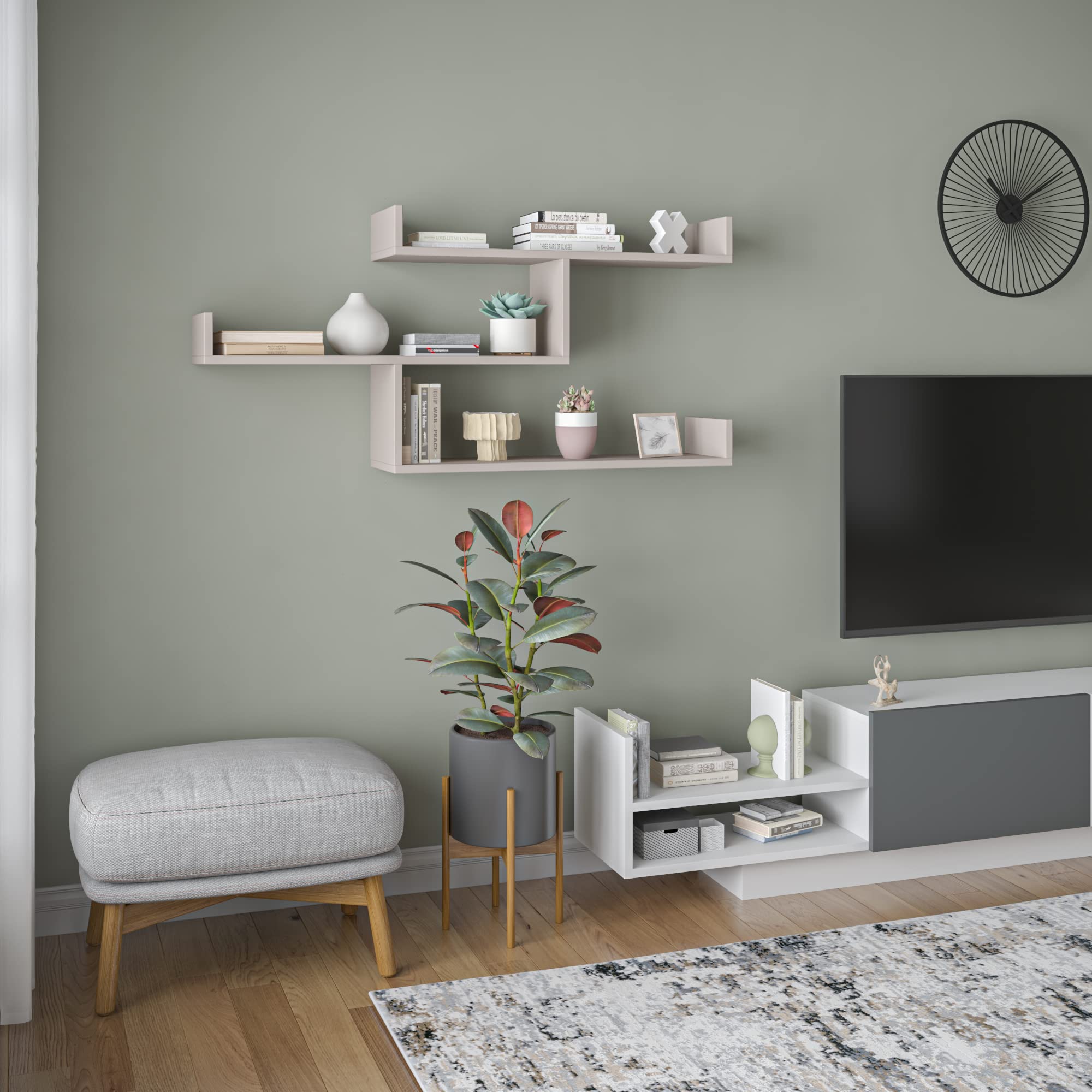 Modern Mocha Wall Shelf 26x47 Inches - Home Storage for Living Room & Bedroom