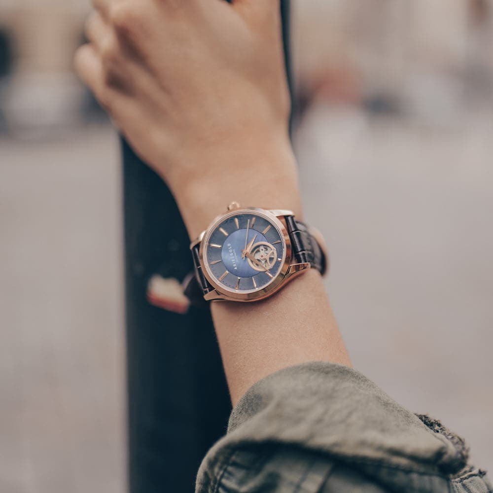 Aries Gold Blue Dial Women's Watch with Brown Leather Strap - L 9023 RG BU - Elegant Timepiece for Office, Party & Everyday Wear