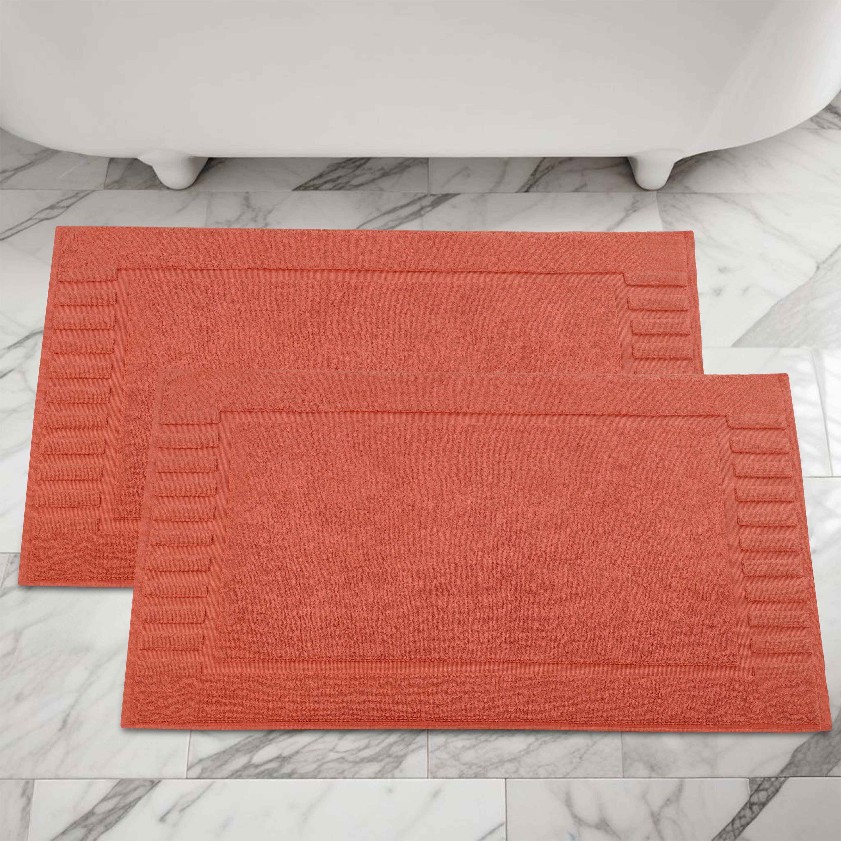 Premium Cotton Modern Geometric Border Bath Mat Set of 2 - Ultra Absorbent, Non-Slip, Quick Dry Bathroom Rug for Bath, Shower & Vanity Area