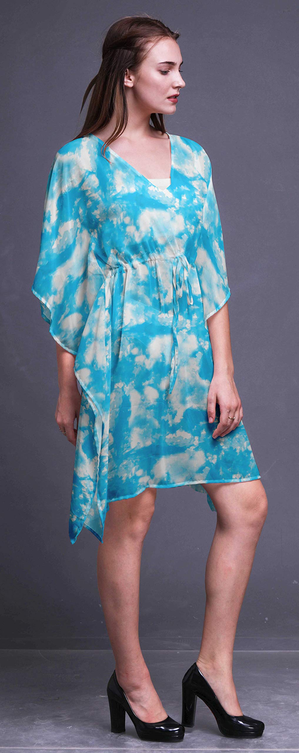 Bimba Women's Short Caftan Midi Dress - Beach Cover Up, Swimwear Cover Up, Summer Kaftan Dress for Pool, Vacation & Boho Outfits