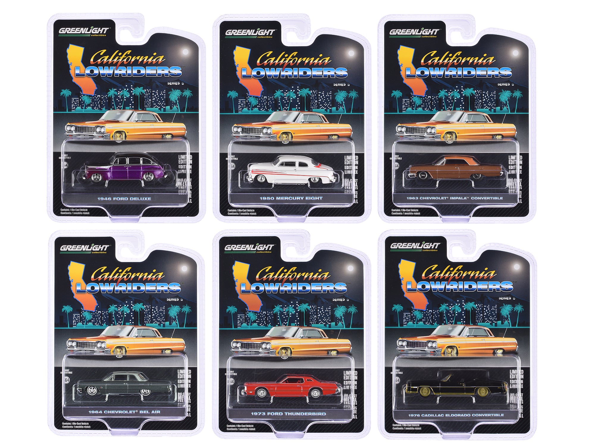 Greenlight 1/64 Scale California Lowriders Diecast Model Car Set - 6 Piece Collectible Series | Perfect for Car Enthusiasts, Display Cases & Gift Giving