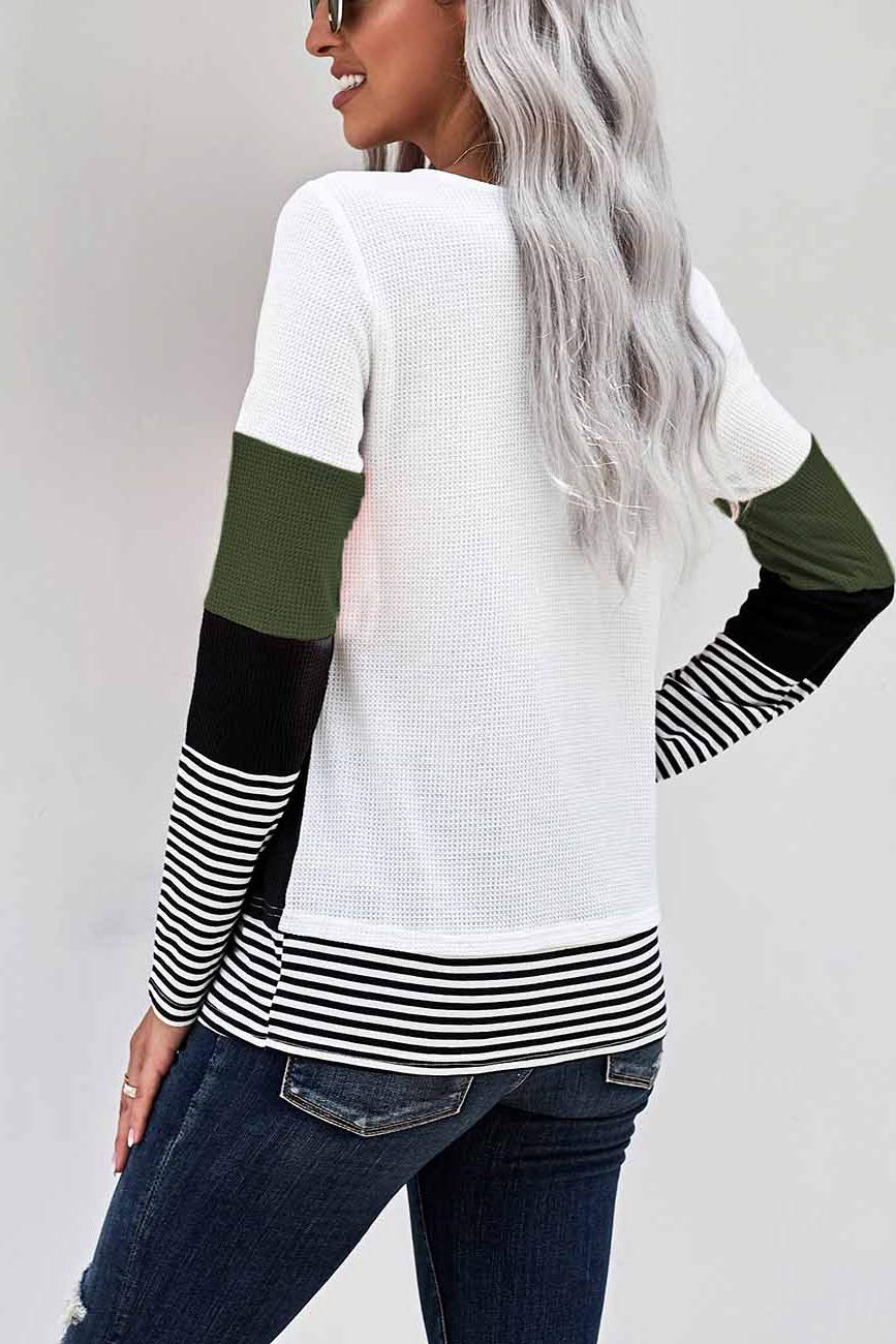 Trendy Women's Long Sleeve Color Block T-Shirts - Fashionable Casual Tops for Everyday Wear | Perfect for Work, Outings & Layering Outfits