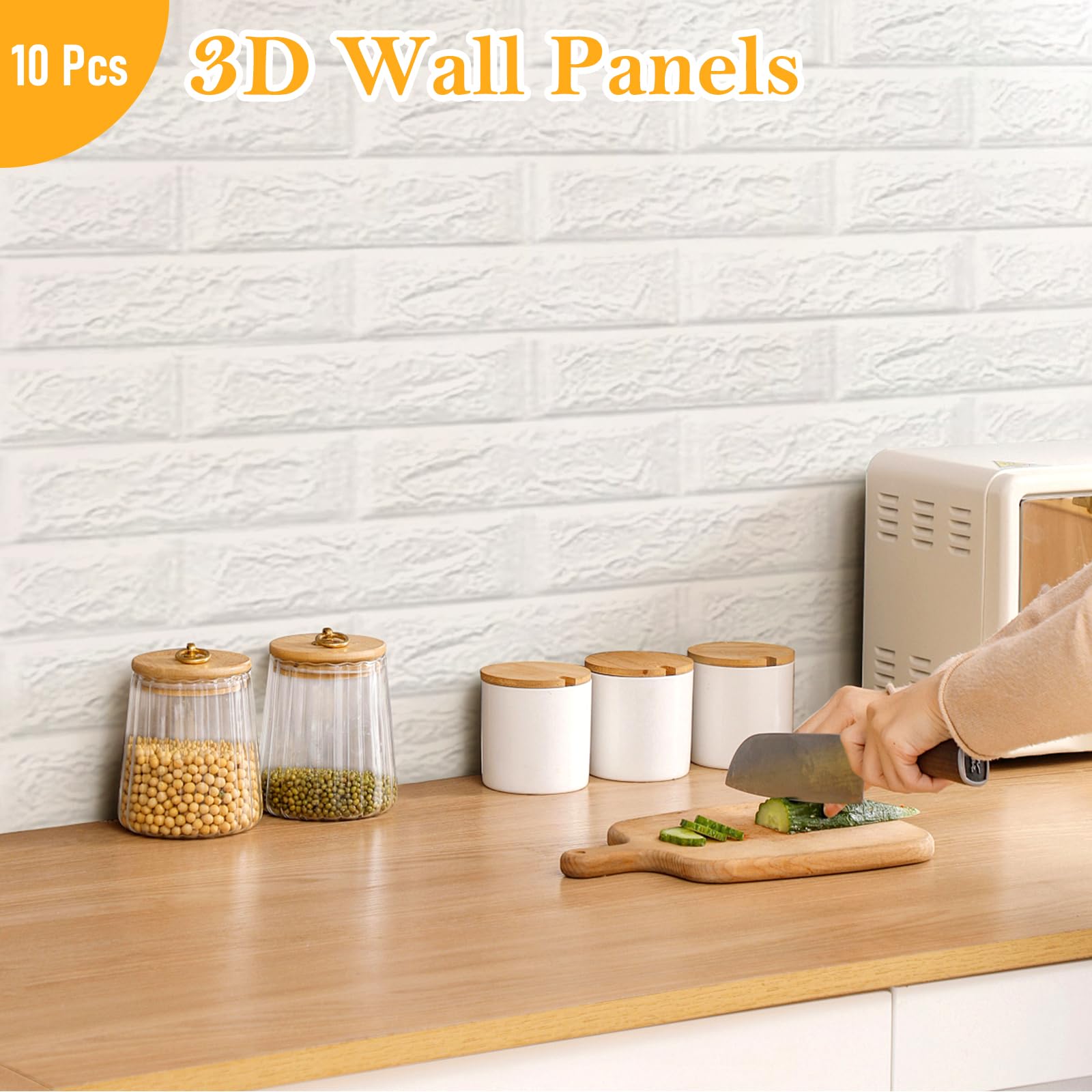 10Pcs 3D Peel and Stick Wall Panels - Self Adhesive White Wallpaper 30