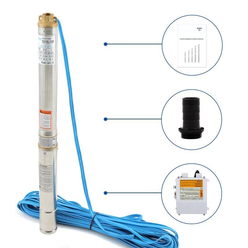3 Inch Bore Deep Well Submersible Pump 110V 1/3HP - 157ft Head 18.5GPM High Flow Water Pump with External Control Box - Industrial, Agricultural & Home Irrigation for Water Towers, Farms & Gardens