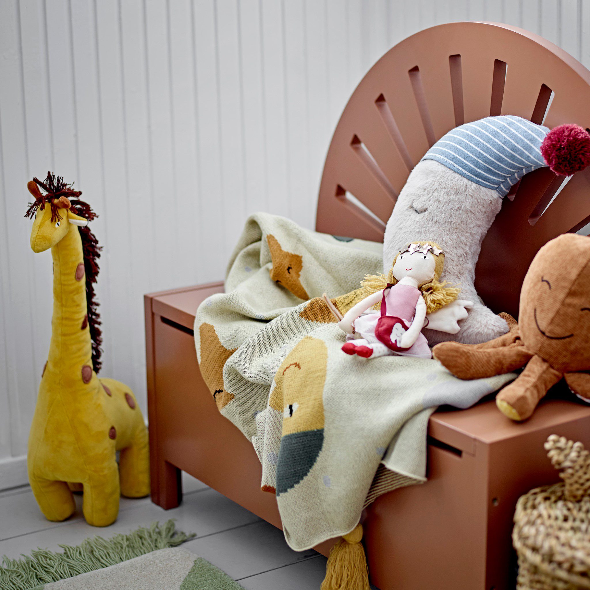 BLOOMINGVILLE Marisol Kids Bench with Storage - Brown Wooden Children's Seat Toy Organizer for Bedroom, Playroom & Nursery Decor
