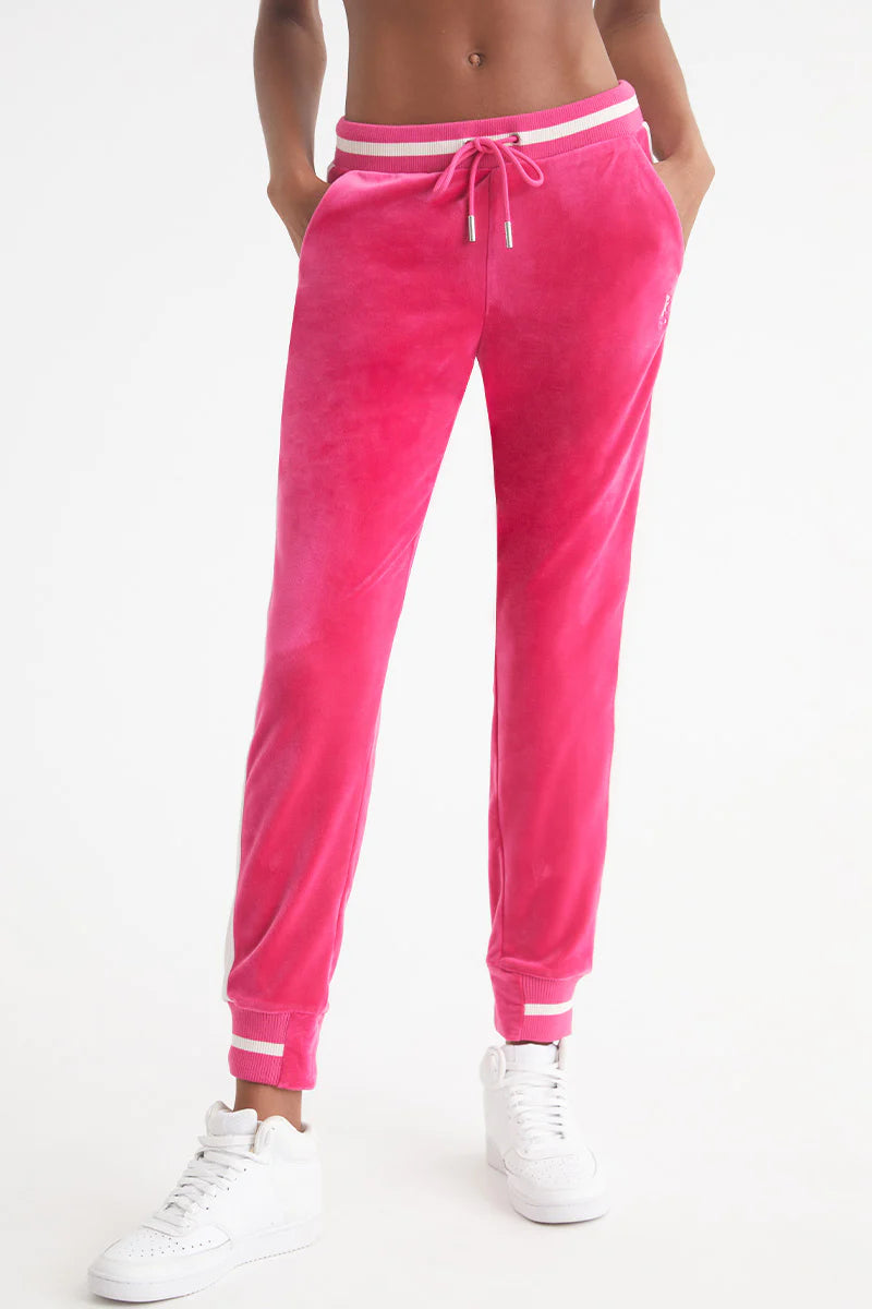 Contrast Rib Velour Joggers for Women - Soft Comfortable Lounge Pants with Elastic Waistband - Perfect for Yoga, Running, and Casual Wear