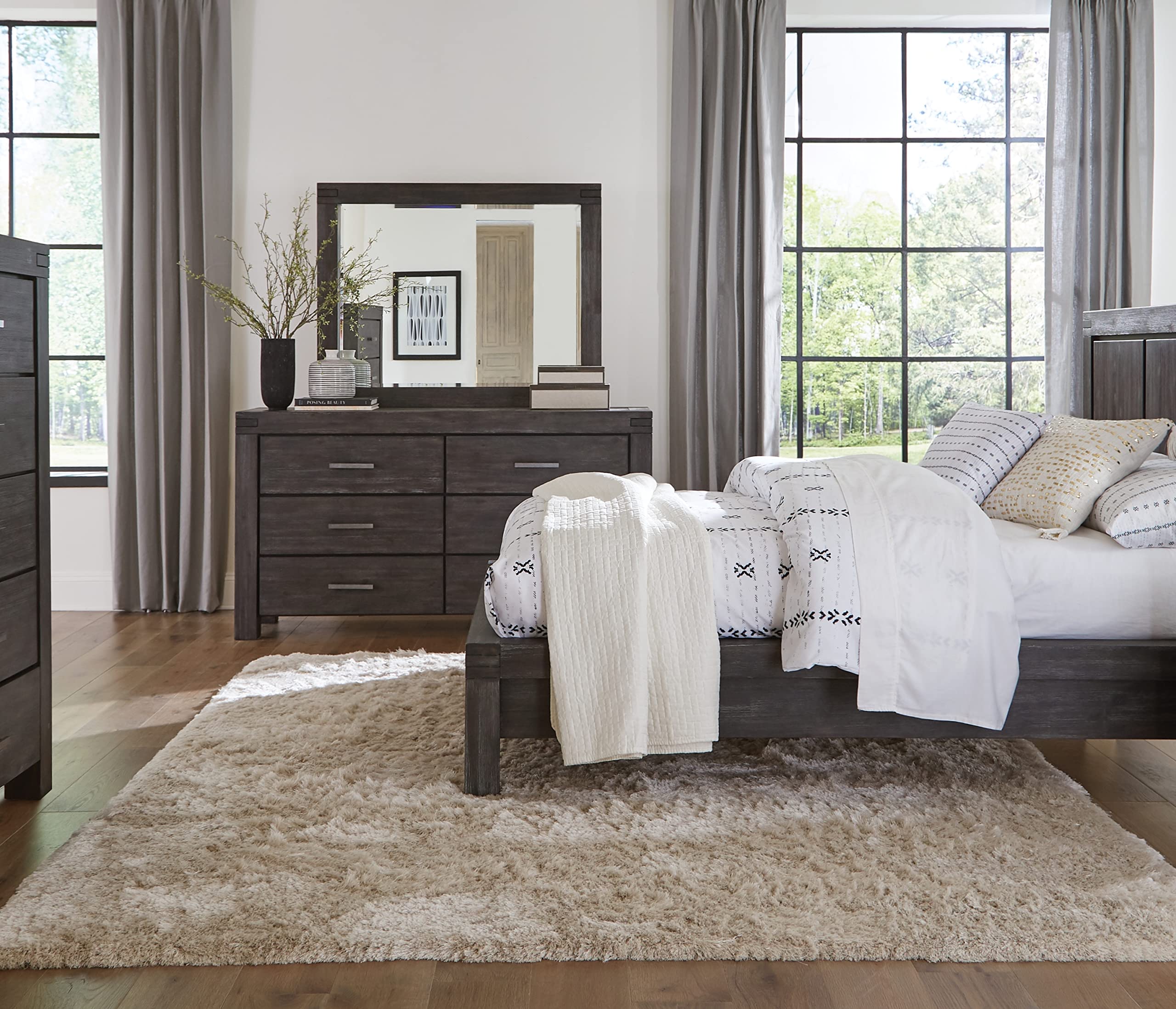 Modus Meadow Mirror - Graphite Finish, Modern Wall Mirror for Living Room, Bedroom, or Entryway Decor