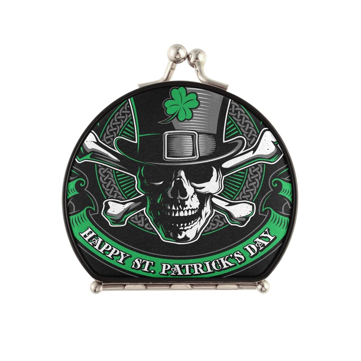 Portable Travel Makeup Mirror for Women - Double Sided Compact Mirror with 2x & 1x Magnification, Perfect for Purse, Pocket & On-the-Go Touch Ups | St. Patrick's Day Skull Design | Ideal for Travel, Home & Office Use