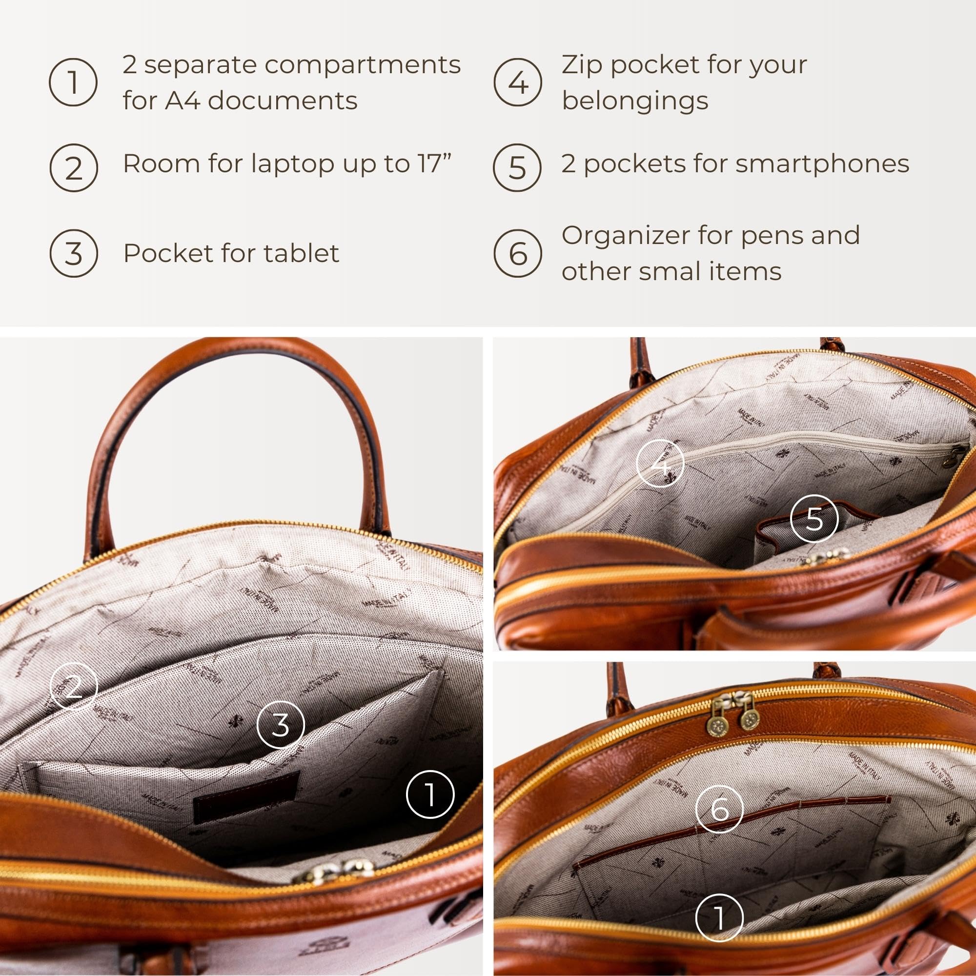 Premium Full Grain Leather Briefcase - Durable 17