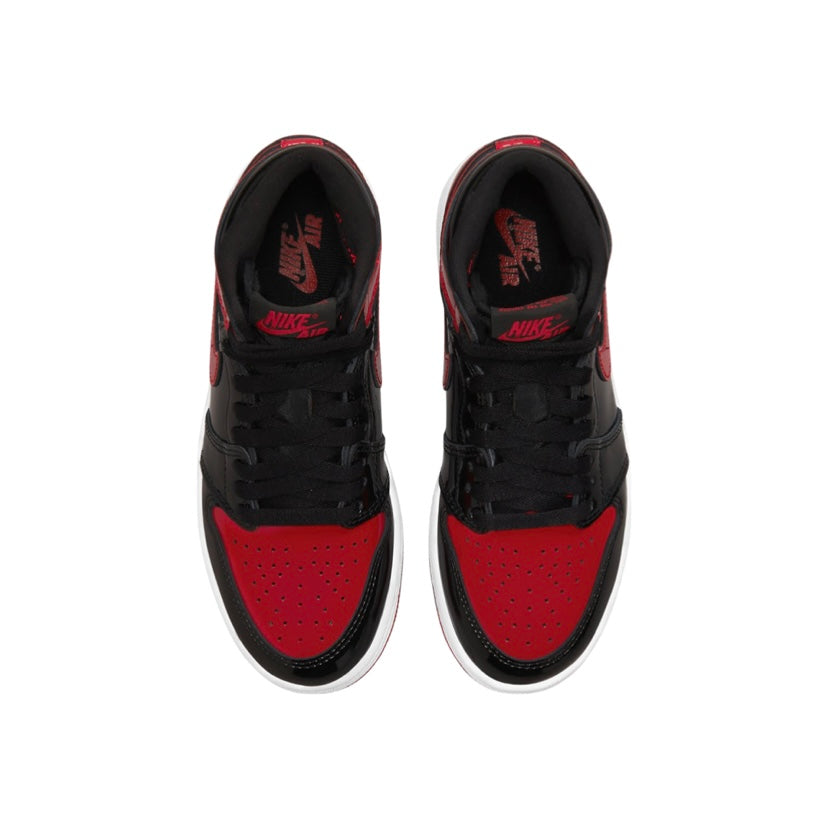 Air Jordan 1 High Retro OG Bred Patent Leather Basketball Shoes - Varsity Red, Black & White Colorway - Perfect for Sneaker Collectors & Streetwear Fashion